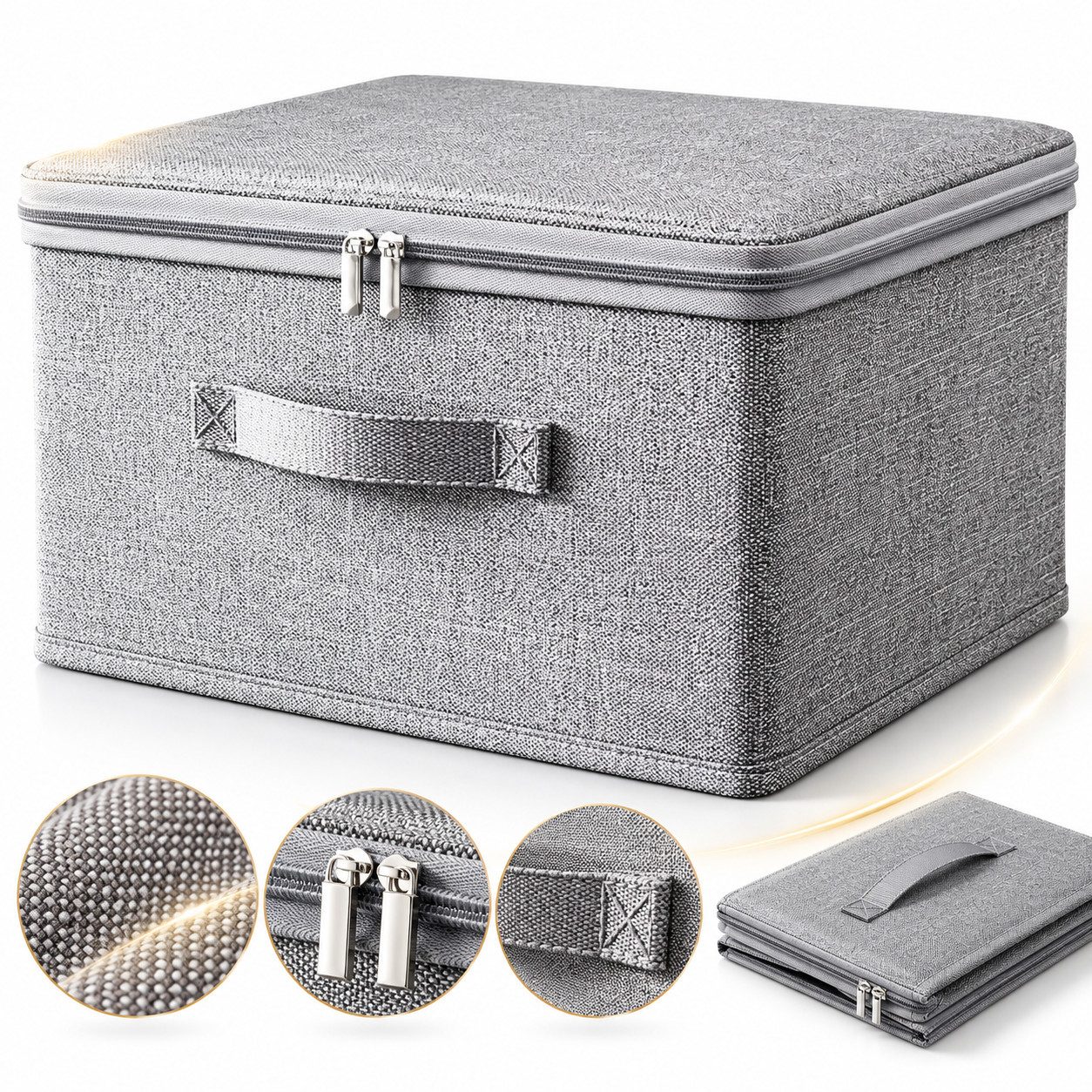 Fyrove Aufbewahrungsbox Faltbare mit Deckel & Tragegriff, kationischer Stoff (PP-Platte, staubdicht, faltbar)