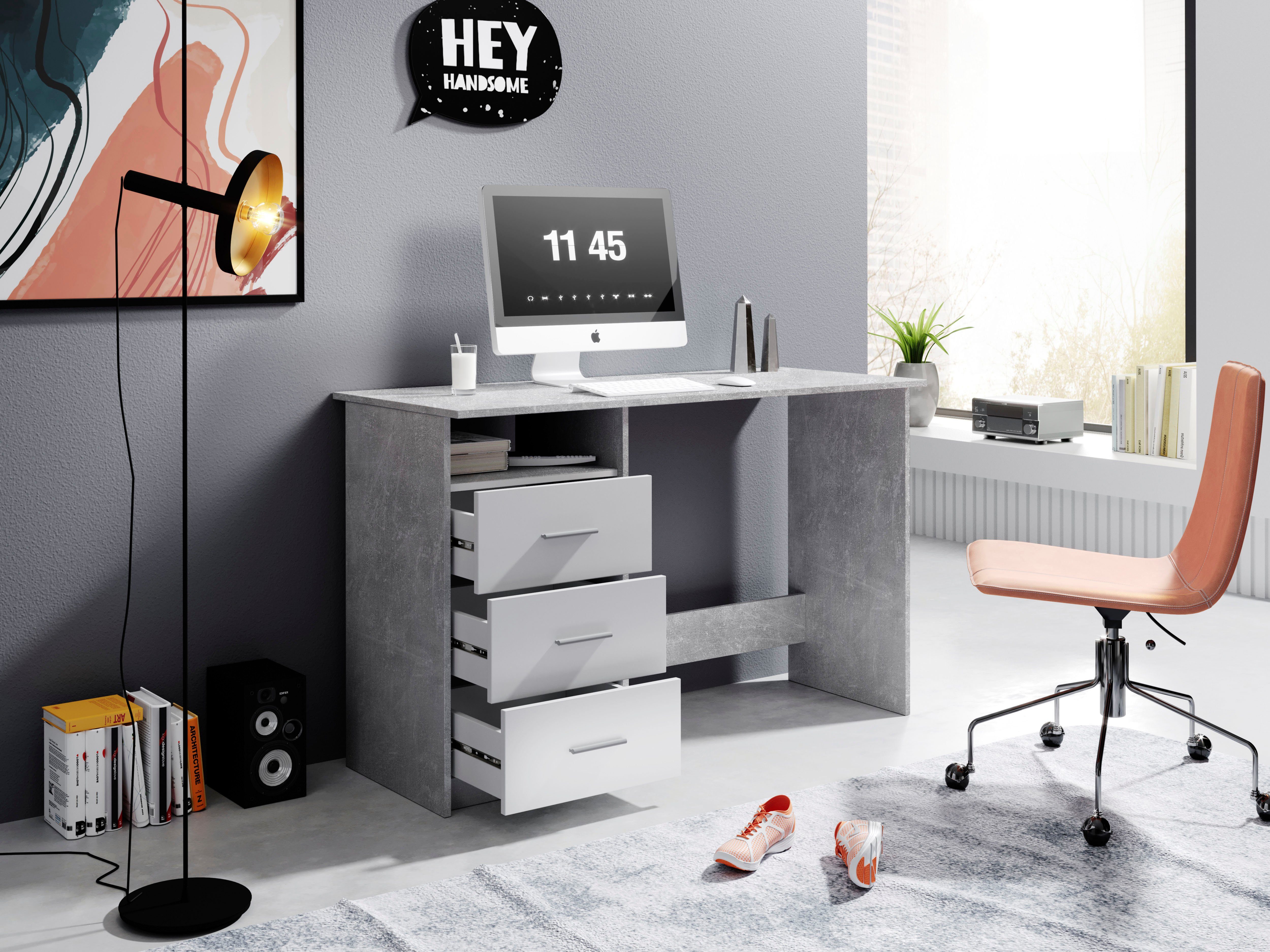 BEGA OFFICE oder Schreibtisch Schubkasten links Schubkästen montierbar beton/weiß abschließbar, Adria, mit Rechts