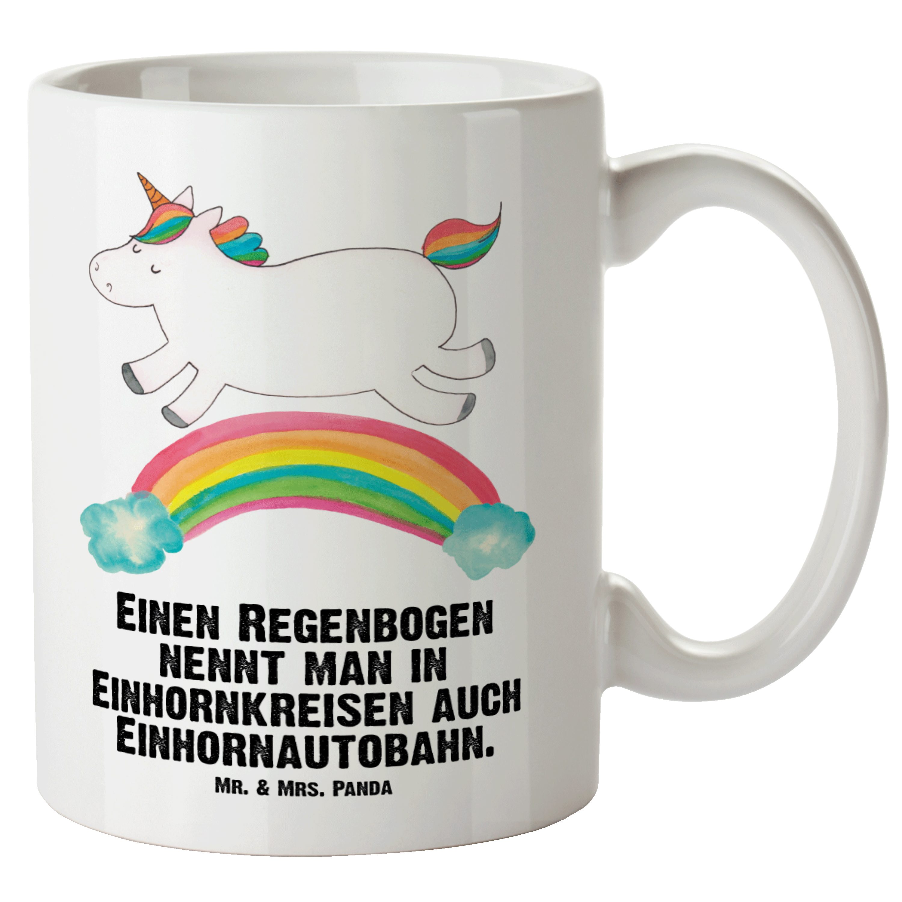 Mr. & Mrs. Panda Tasse Einhorn Regenbogen - Weiß - Geschenk, Glitzer, Jumbo Tasse, Erwachsen, XL Tasse Keramik