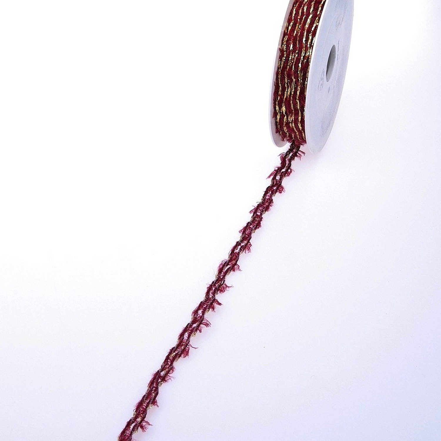 Deko AS Kordel Fransenschnur mit Lurexfaden - bordeaux-gold - 10 mm breit - Rolle 15