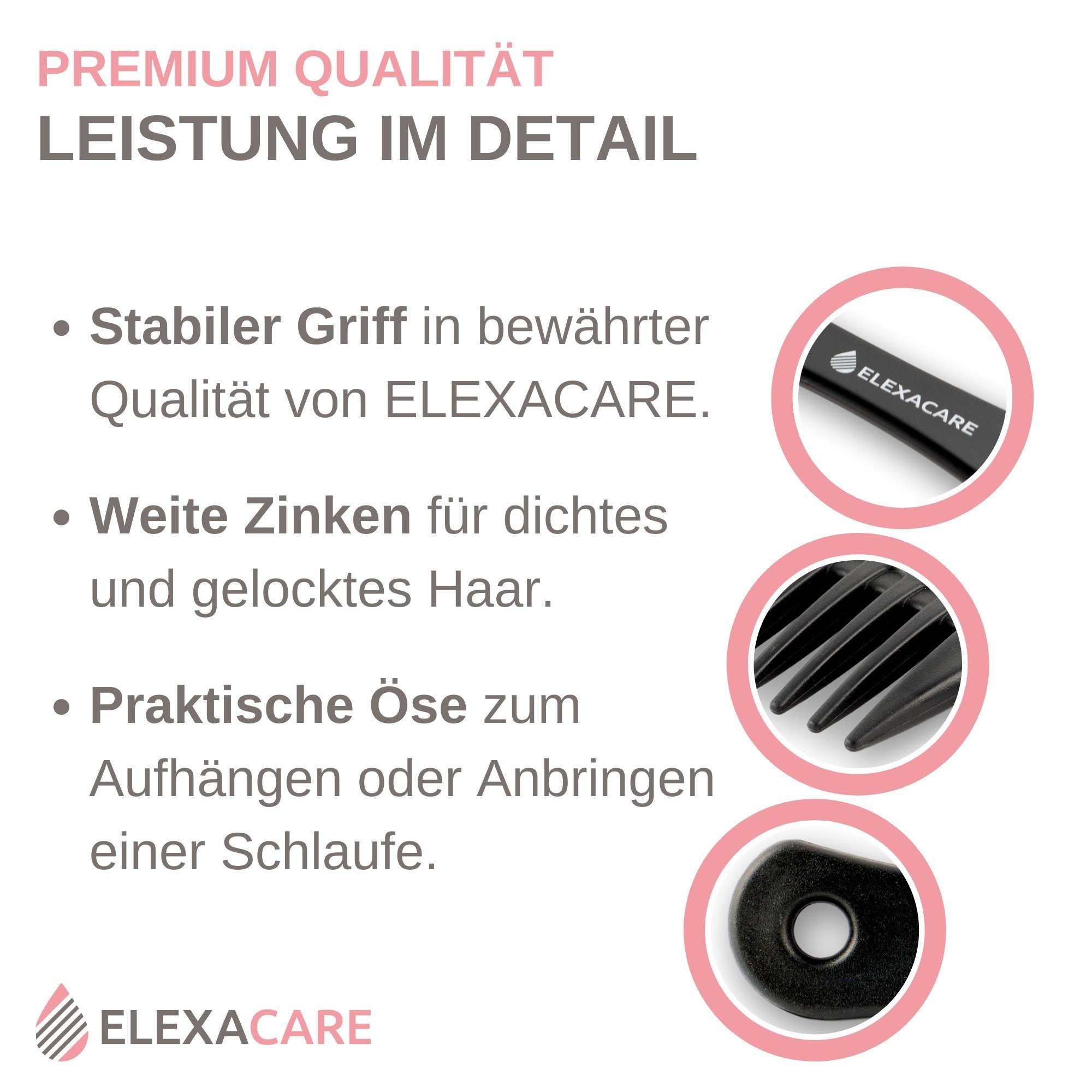 ELEXACARE Lockenkamm Stielkamm für Locken, (1 tlg)