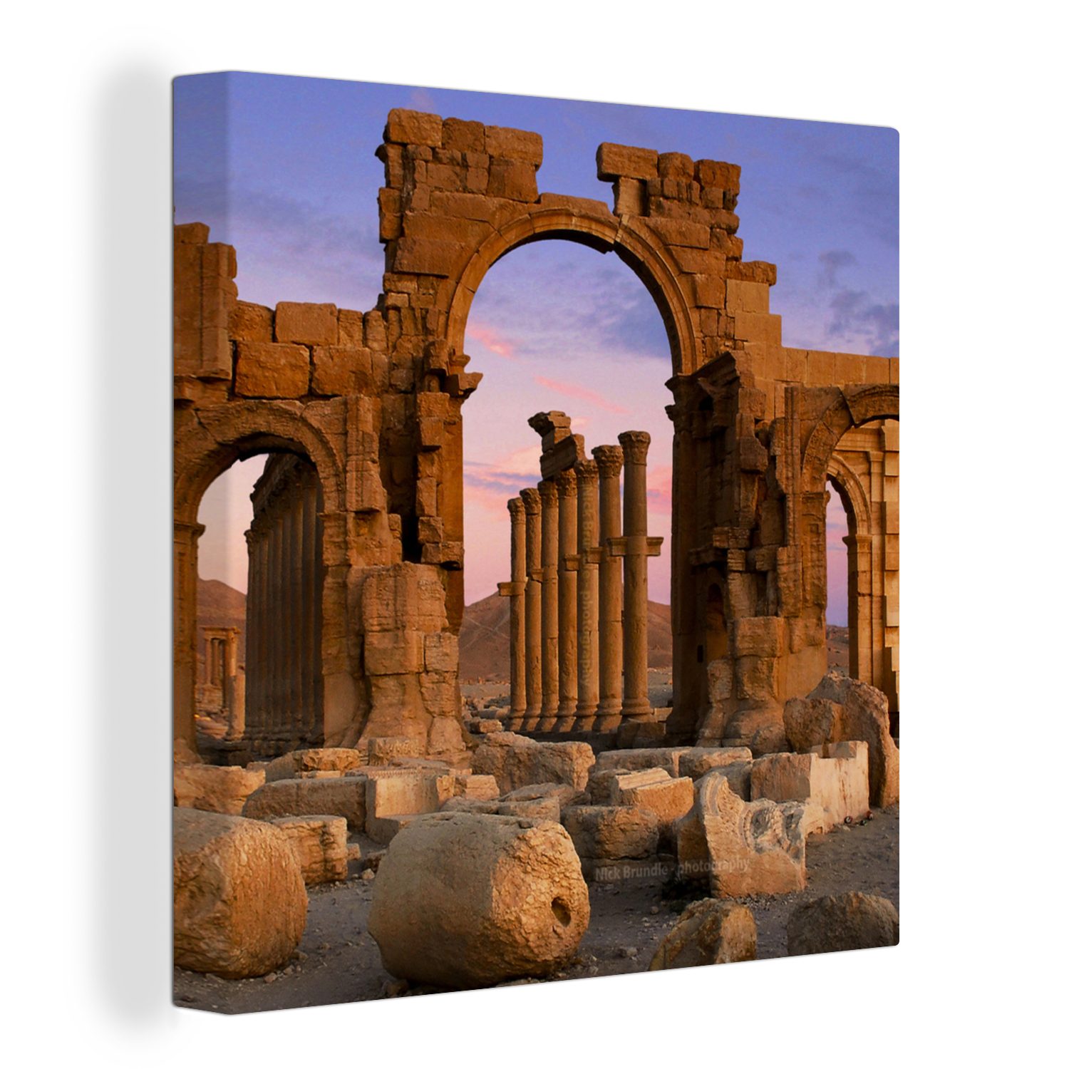für den OneMillionCanvasses® Bilder Schlafzimmer Triumphbögen Sonnenuntergang Wohnzimmer in an St), (1 Leinwandbild Syrien, antiken Leinwand
