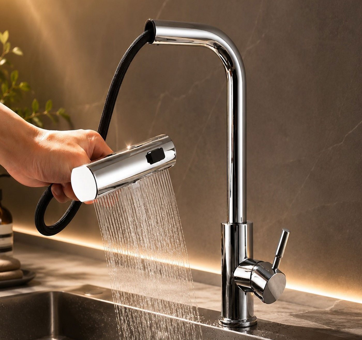 Homeline Küchenarmatur Küchenarmatur 360° Wasserhahn Küche Mischbatterie Spültisch Chrom (Mit flexibel, Schläuche, Wasserhahn)