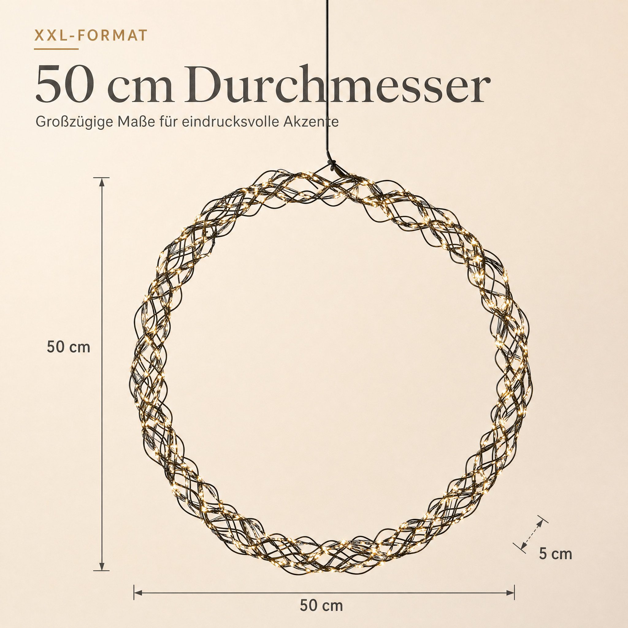 Northpoint Dekokranz XXL LED Lichtkranz 50cm 1000 LEDs Timer IP44 – Bild 5 von 5