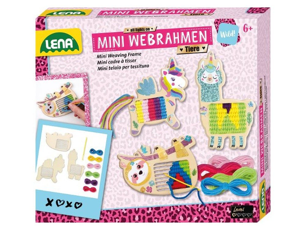 SIMM Spielwaren Kreativset Mini Webrahmen Tiere Set aus Sperrholz