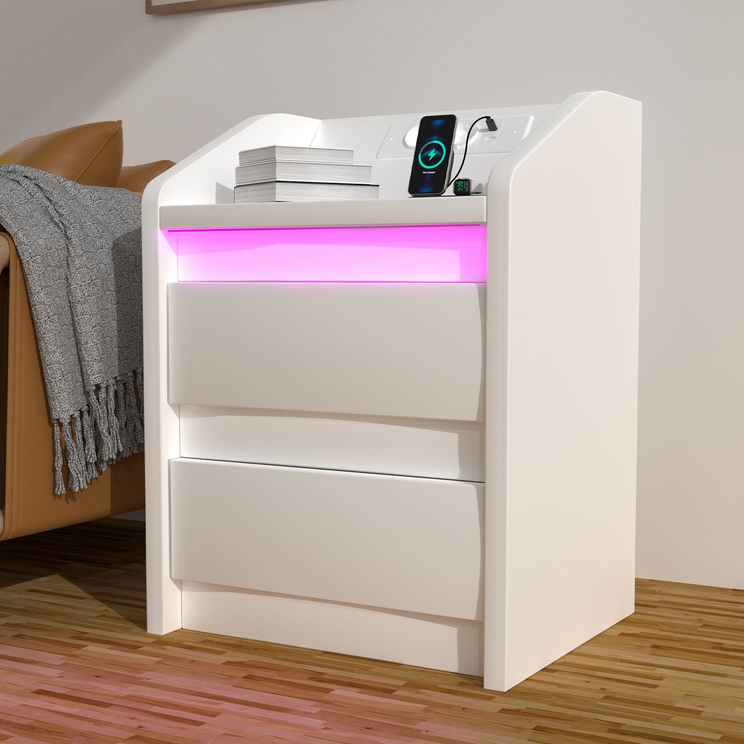 oyajia Nachttisch mit LED-Licht, Beistelltisch und Ladestation (LED-Beleuch günstig online kaufen