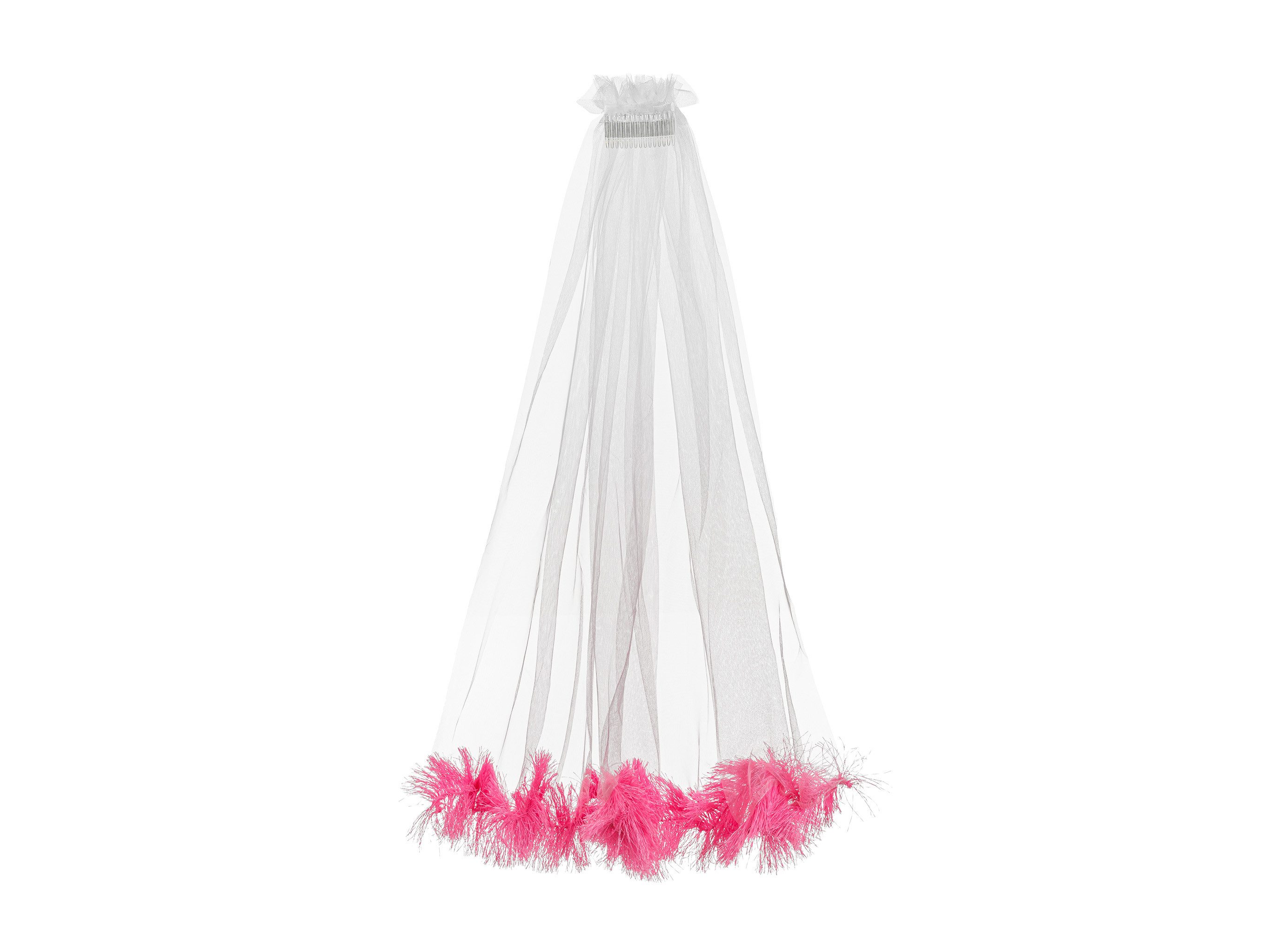partydeco Haarreif, Schleier mit Kamm und Fransen 69cm Farbverlauf Weiß / Rosa