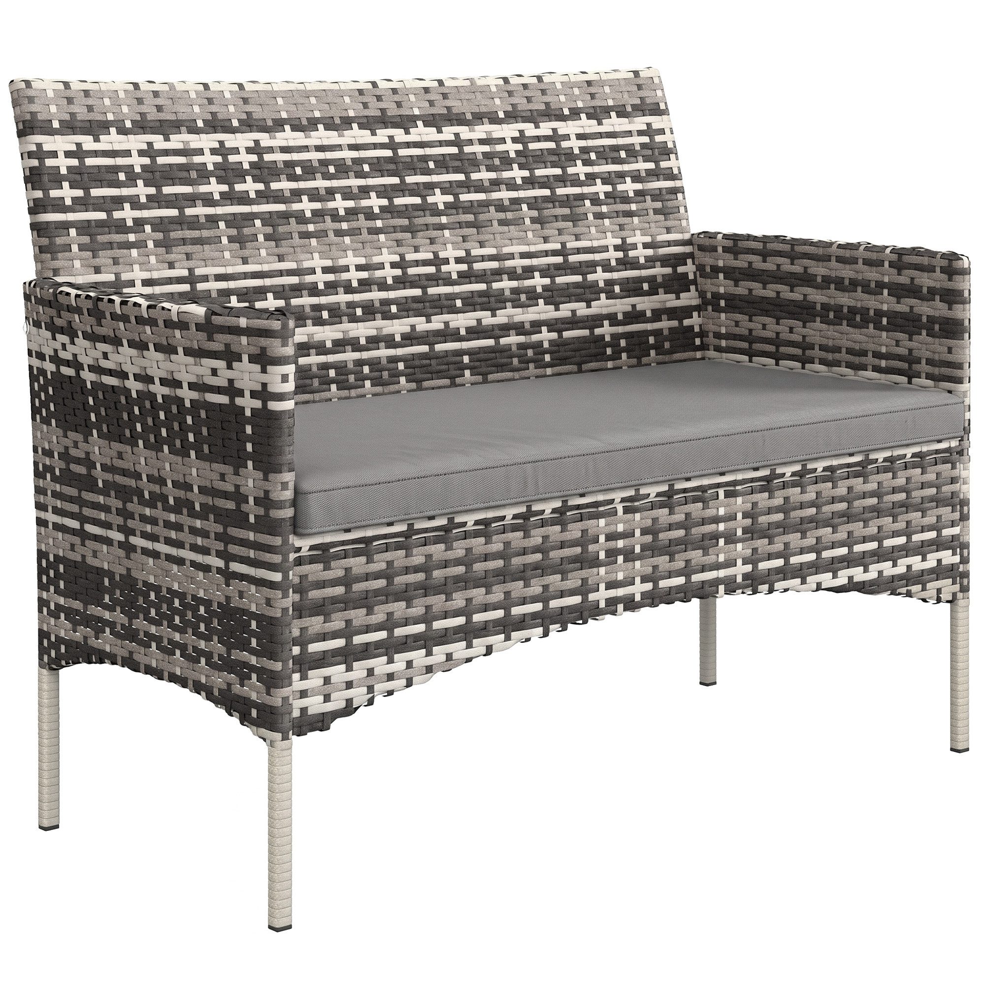 Outsunny Gartensofa 2-Sitzer Rattansofa, 1 Teile, Wetterfest, abnehmbarer Bezug, rutschfest