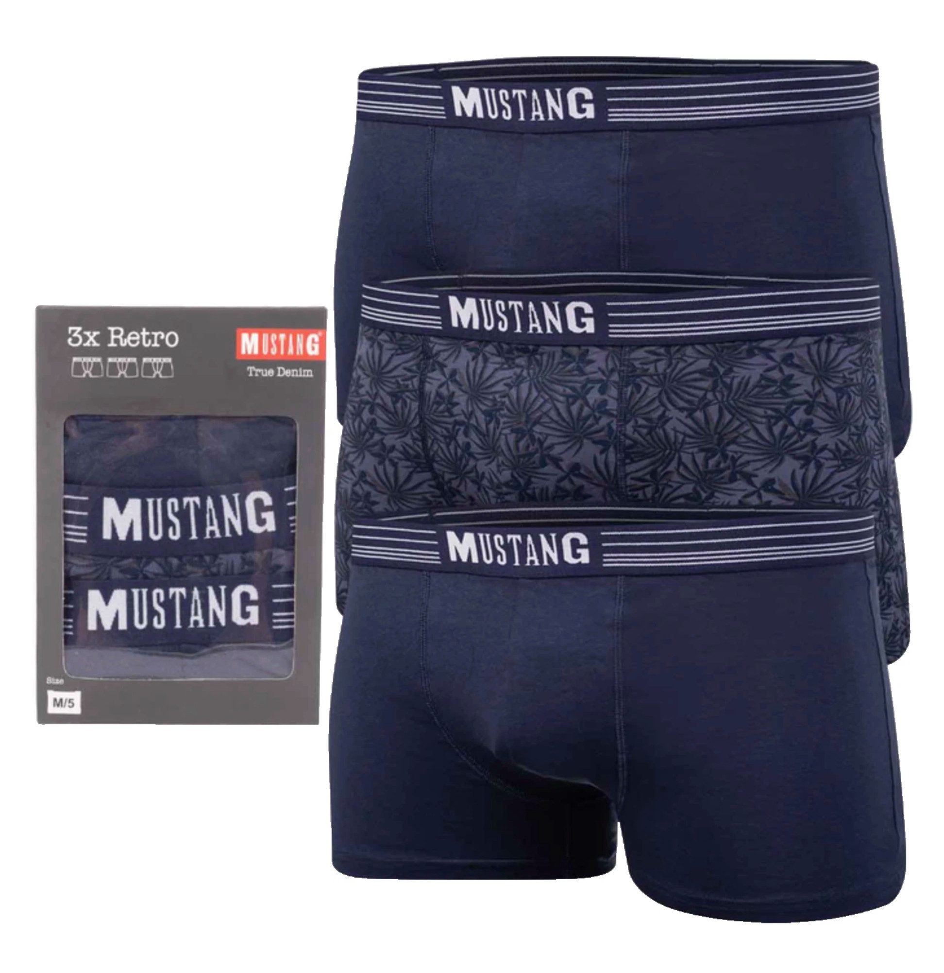 MUSTANG Боксерские мужские трусы, боксерки 3er Pack Herren Боксерские мужские трусы, боксерки Unterwäsche Retro Trunks Shorts Langlebige Form-Farbe, auch nach vielen Waschgängen