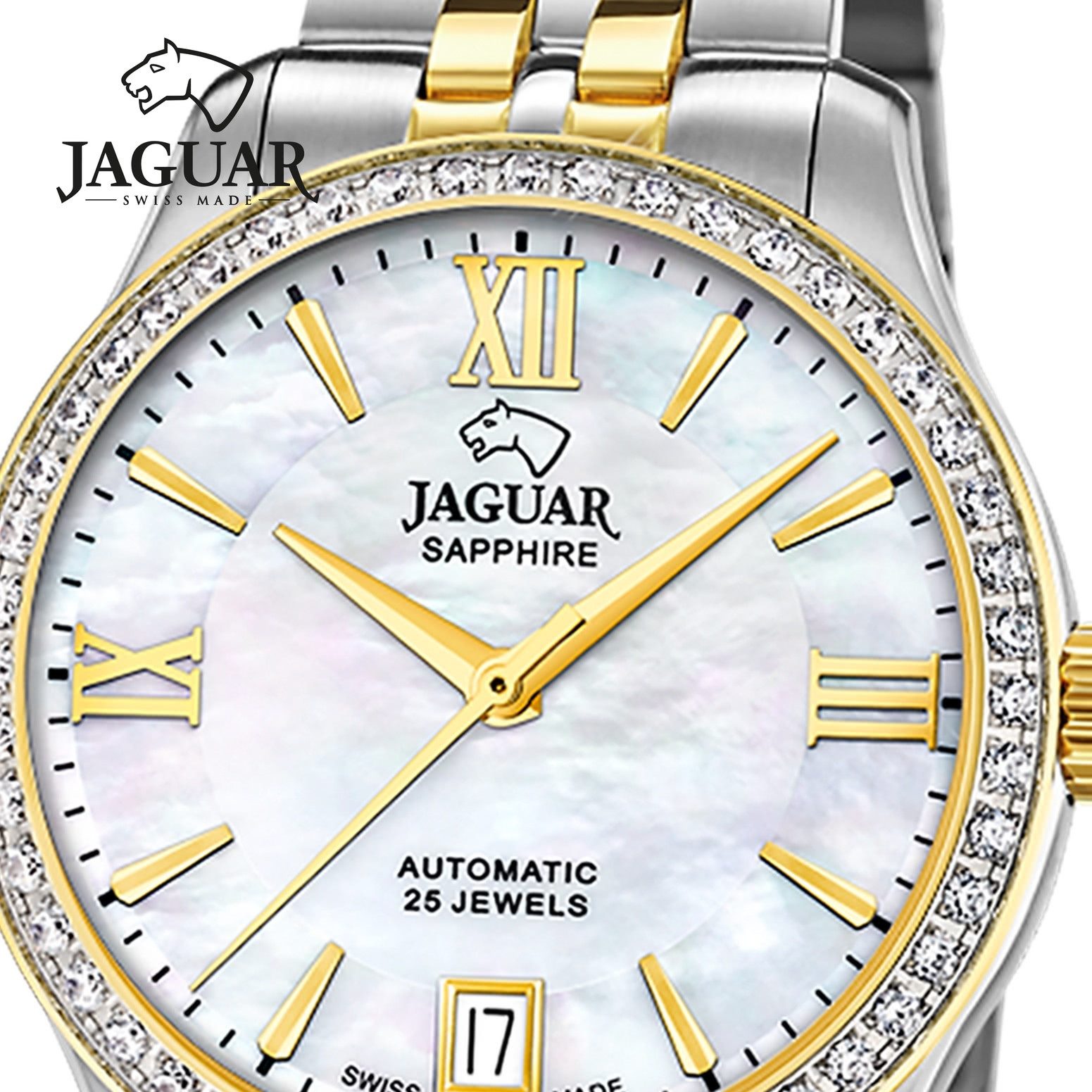 JAGUAR Automatikuhr Jaguar Damenuhr Edelstahl silber gold, (Analoguhr), Damen Armbanduhr rund, Edelstahlarmband silber, gold