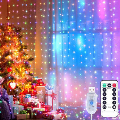 LANOR LED Stripe Vorhang-Lichterkette,dekoratives Umgebungslicht,8 Funktionen, Acht Fernbedienungsmodi,USB-Laden,Sie erhalten 2 Lichtleisten.