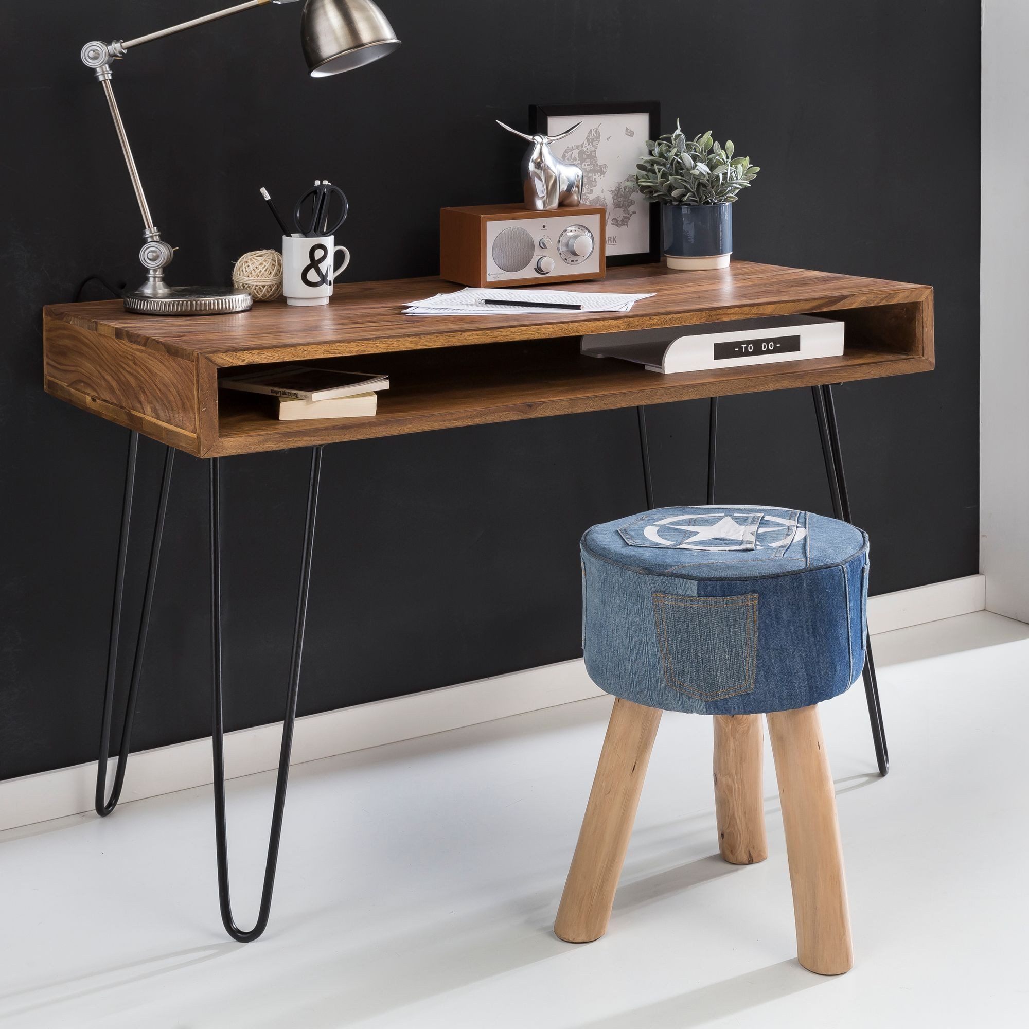 FINEBUY Schreibtisch FB45579 (110x60x76 cm Massivholz günstig online kaufen