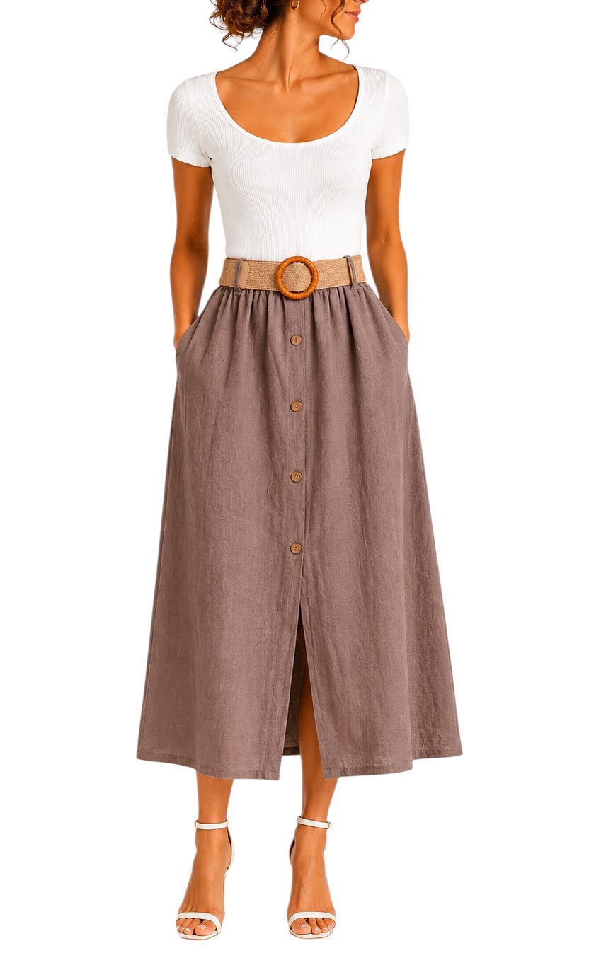 Mississhop Schlupfrock Damen Rock 100 % Baumwolle Dekorative Knopfleiste S/M