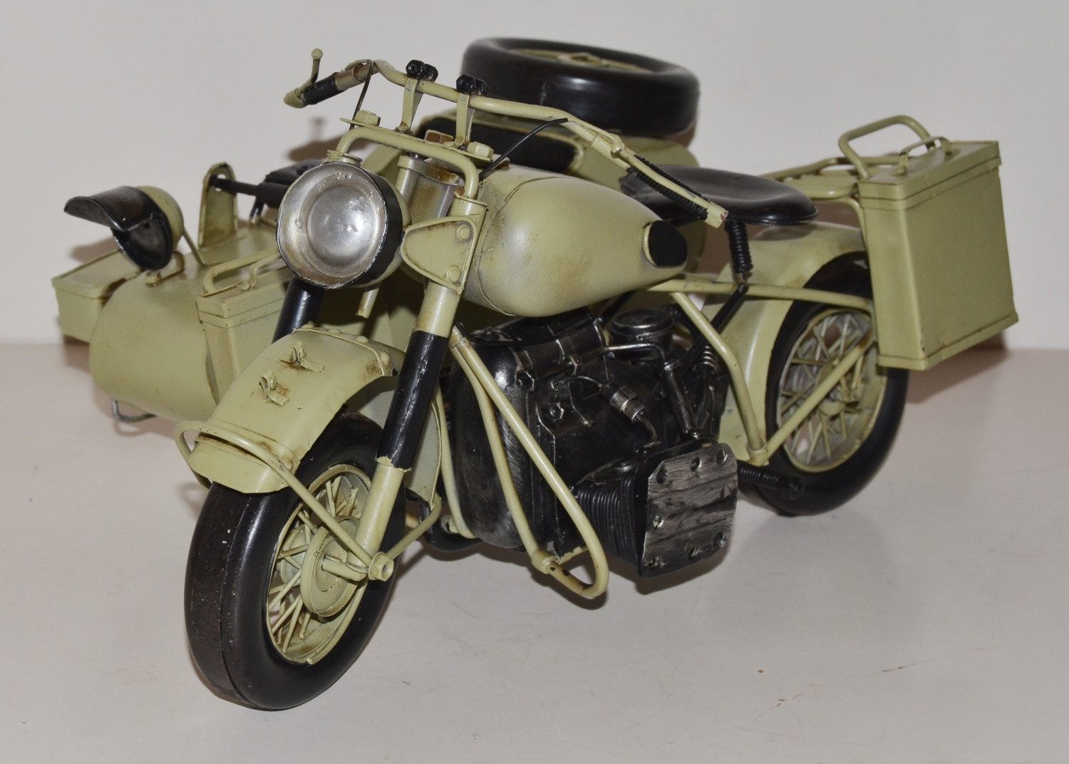 JS GartenDeko Modellmotorrad Blechmotorrad Oldtimer Marke BMW Militär Motorrad 1944 L 39 cm