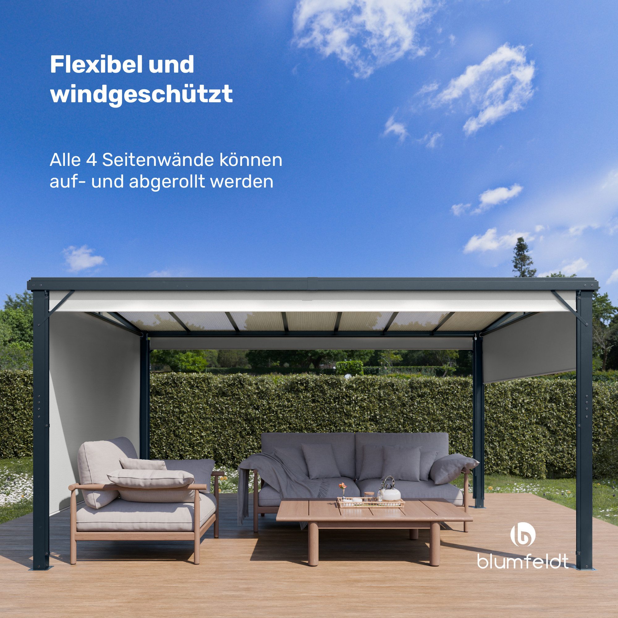 blumfeldt Pavillon Solid Sky, (Set), Gartenpavillon Outdoor Garten mit Seitenteilen Stahl 212,5x295x395 cm