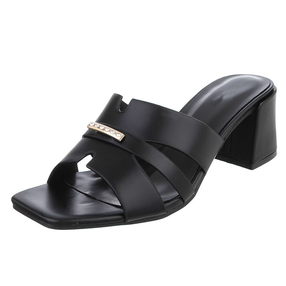 Ital-Design Damen Sandale mit Blockabsatz und Schmuckdetail Pantolette (91970790) Blockabsatz Sandalen & Sandaletten in Schwarz