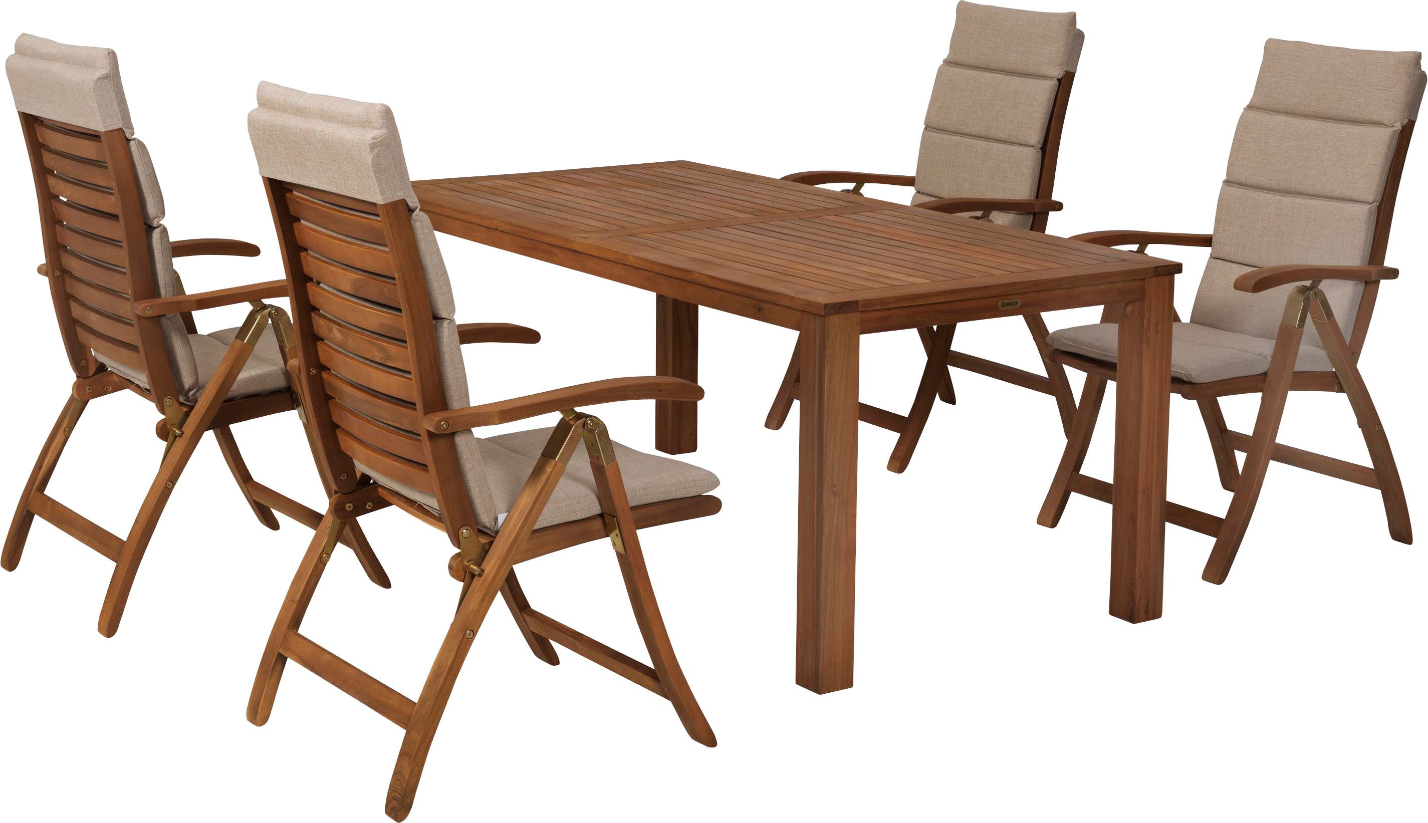MERXX Garten-Essgruppe Paraiba, (Set, 9-tlg), inkl. 4 Klappsessel, 4 Auflagen, 1 Tisch