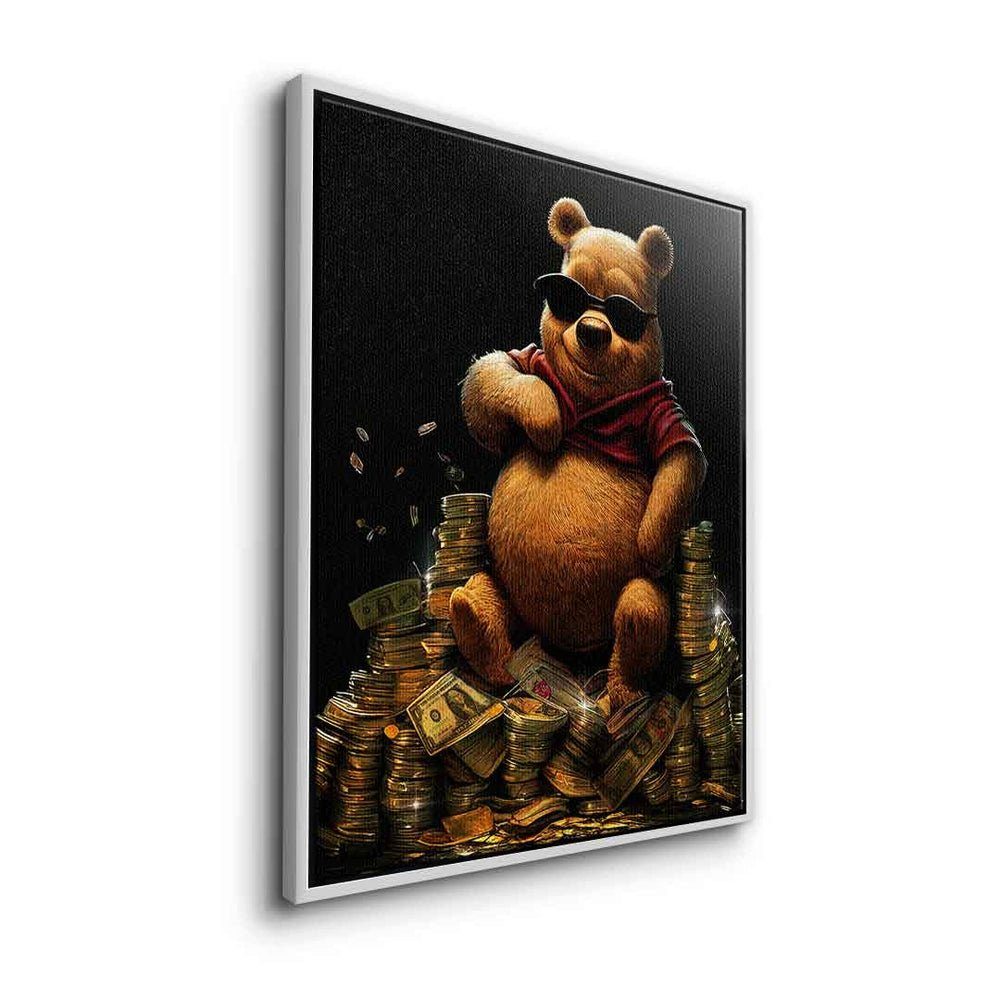 Bär Bear Leinwandbild, DOTCOMCANVAS® Leinwandbild Luxus der Pu premium Rahmen Pooh Geld Money ohne Winnie the