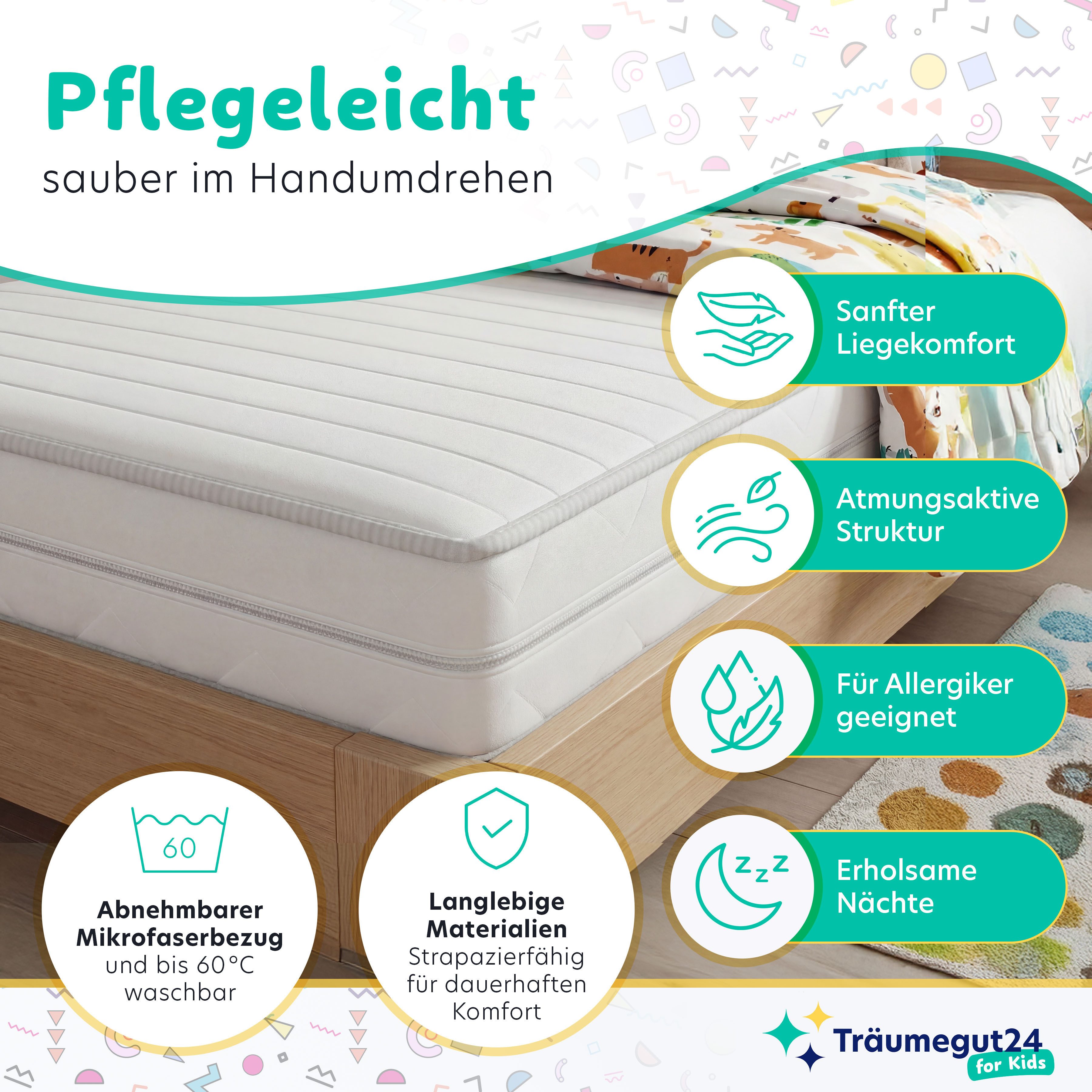 Jugendmatratze - Kaltschaummatratze für Jugendliche mit Klimafaser - Härtegrad H2&H3, Träumegut24, verschiedene Größen und Höhen – Bild 5 von 5