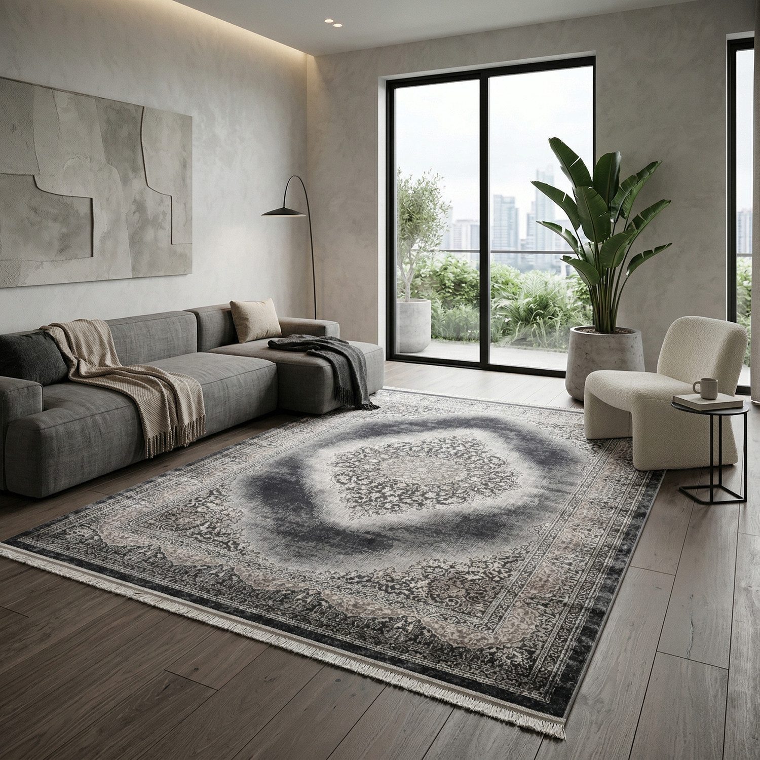 Vimoda Orientteppich Salsa, moderner orientalischer Klassiker Look mit Fransen, Rechteckig, Höhe: 13 mm, Teppich kurzflor modern, dicht, weich, Wohnzimmer, Schlafzimmer