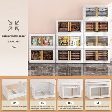 TWSOUL Aufbewahrungsbox Transparente weiße Doppeltür-Faltbox, Verdicktes PP-Material, Abnehmbare Riemenscheiben