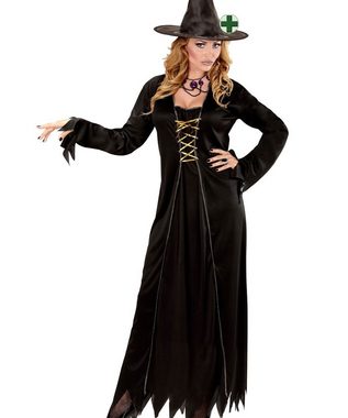 Karneval-Klamotten Hexen-Kostüm langes schwarzes Hexenkostüm Damen mit Hexenhut, Frauenkostüm Halloween schwarzes Kleid