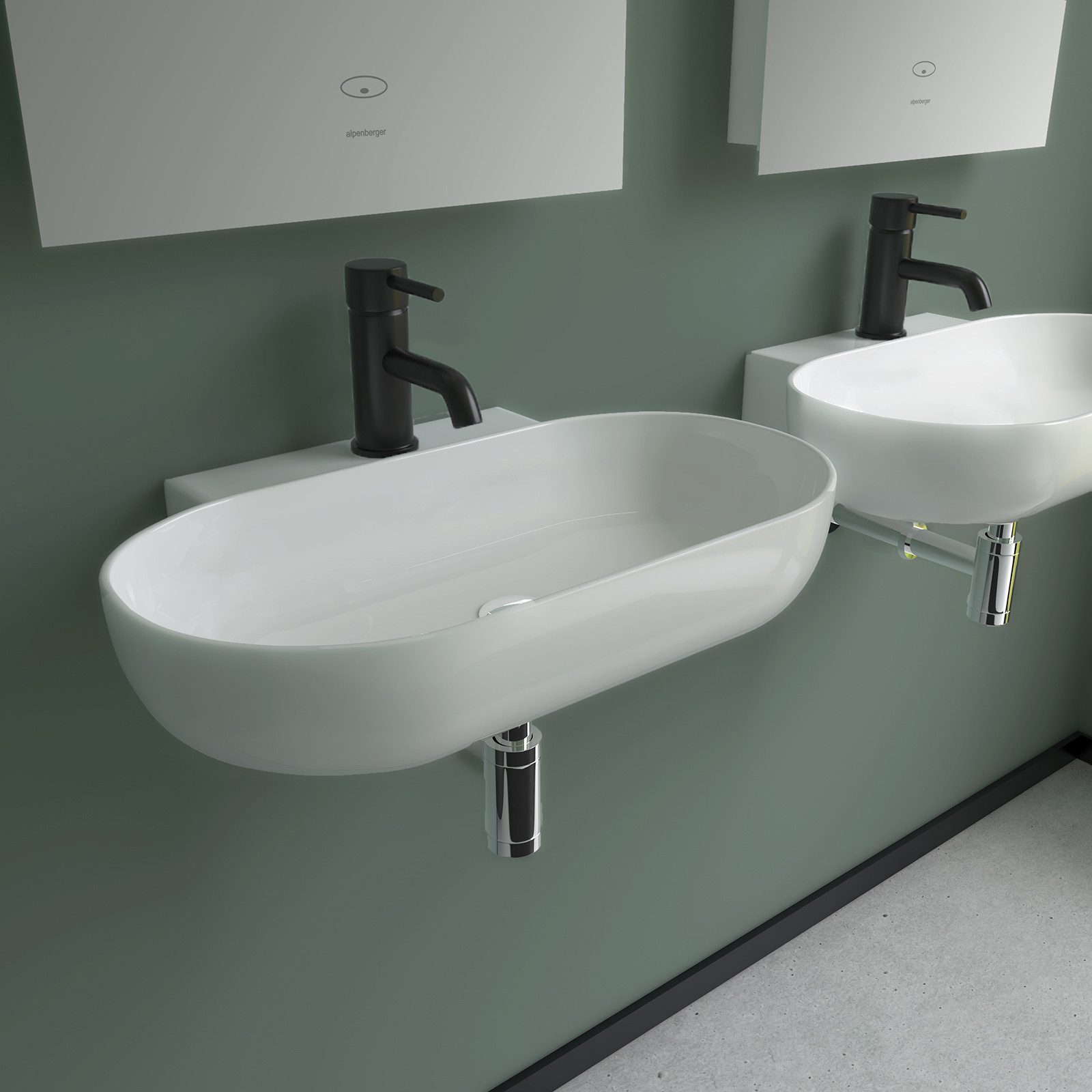 Alpenberger Waschbecken Aufsatzwaschbecken Oval mit Hahnloch, Waschtisch Keramik Weiß mit Nano (Pflegeleicht für Bad und Gäste WC, Keramik Handwaschbecken), auc – Bild 4 von 5