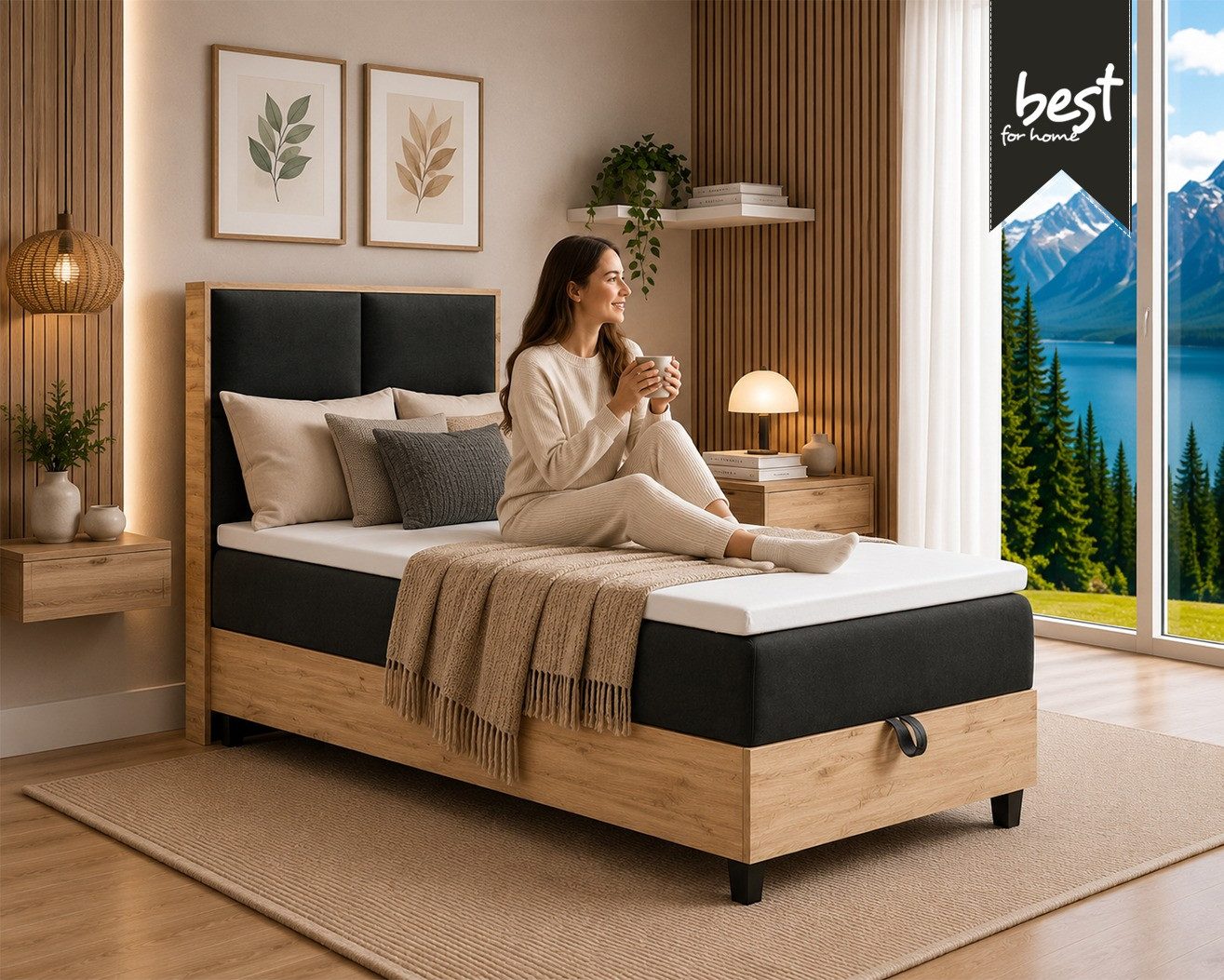 Best for Home Boxspringbett Einzelbett Trinity K-2 Plate Single mit Bettkasten & Topper H3 (Einzelbett, Polsterbett mit gepolstertes Kopfteil, Jugendbett, Kinderbett versch. Größen, 4-St., 70x200 80x200 90x200 100x200 cm), Verschiedene Liefermöglichkeiten, TOP Preis-Leistungs-Verhältnis