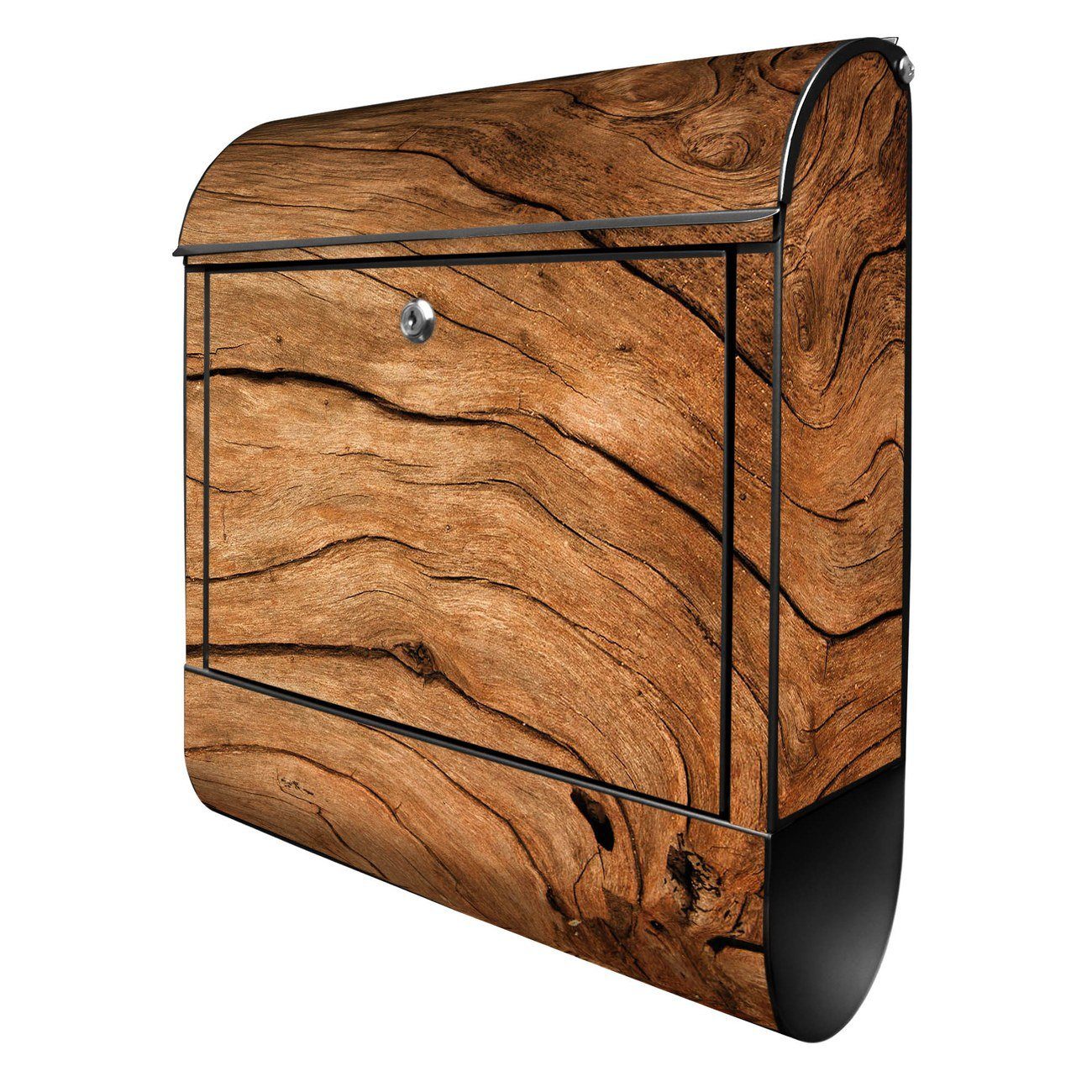 banjado Wandbriefkasten Stahl Holz (Wandbriefkasten witterungsbeständig, pulverbeschichtet, mit Zeitungsfach), 39 x 47 x 14cm