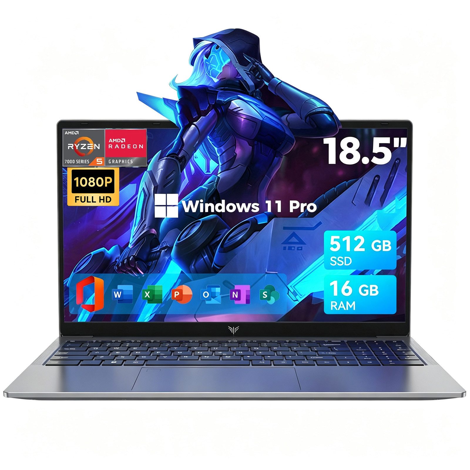 ACEMAGIC 18,5 Zoll Laptop Windows 11 Pro, AMD Ryzen 5 7430U, 16GB RAM 512GB SSD Notebook (46,9 cm/18,5 Zoll, AMD AMD Ryzen™ 5 7430U 7430U, AMD Radeon Graphics, 16 GB, 512 GB SSD, bis 4,3 GHz,1080P FHD Gaming Laptop-Computer für Homeoffice, Geschäft)