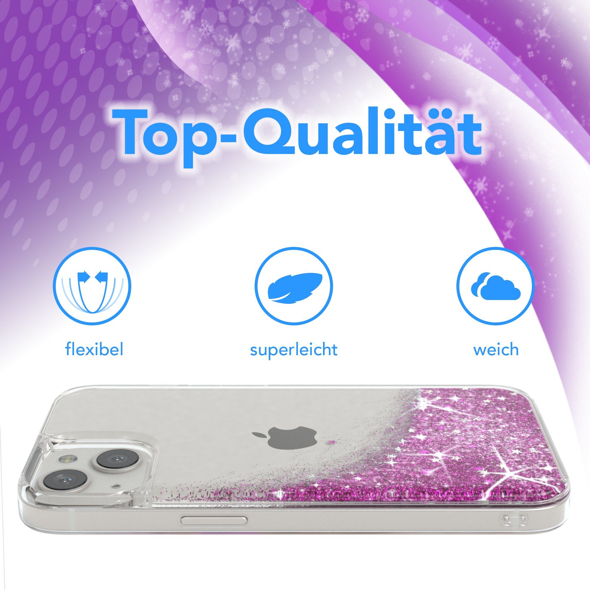 EAZY CASE Handyhülle Liquid Glittery Case für Apple iPhone 13 6,1 Zoll, Bumper Case Back Cover Glitter Glossy Handyhülle Etui Violett Lila