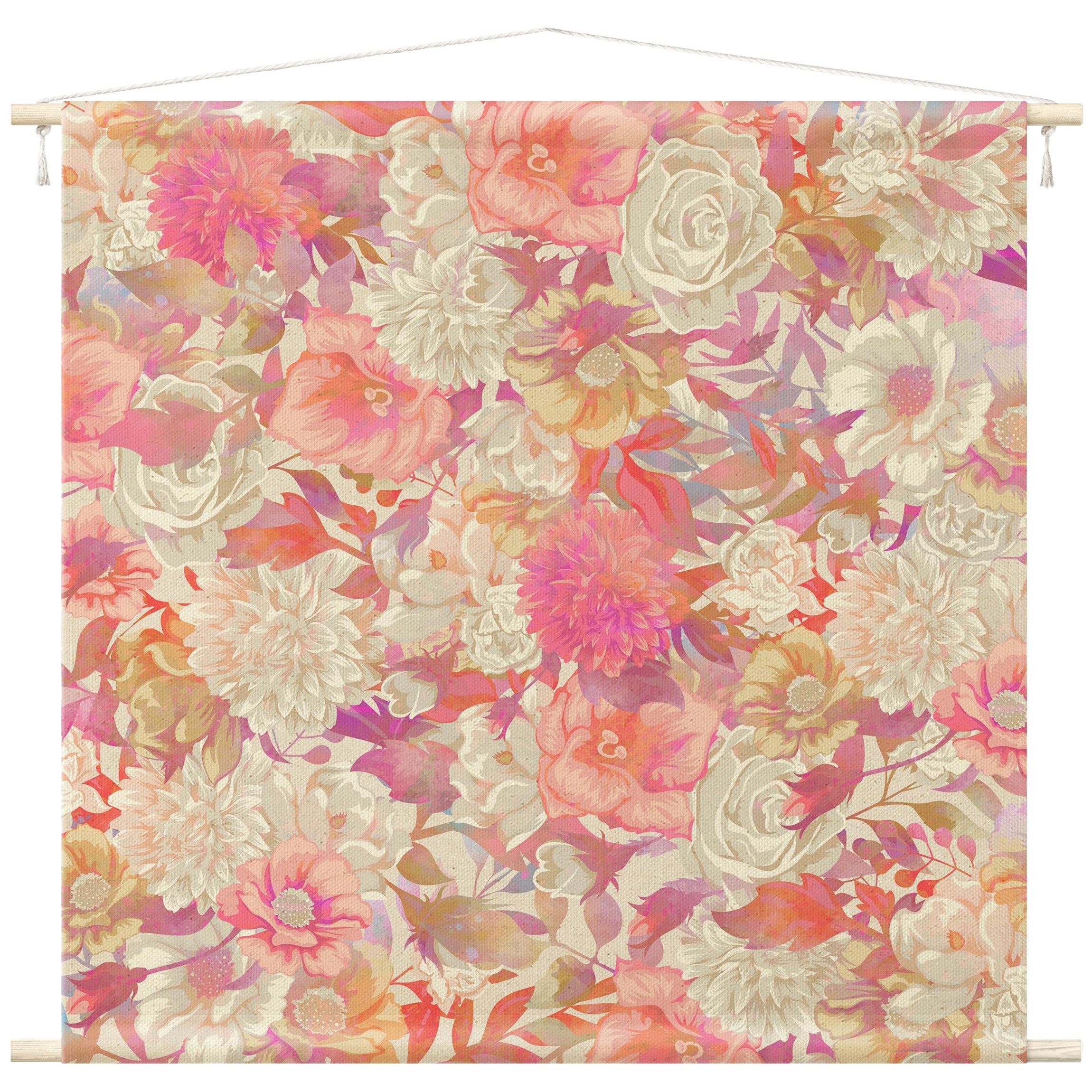 Wandteppich modern Blumen Rosen rosa