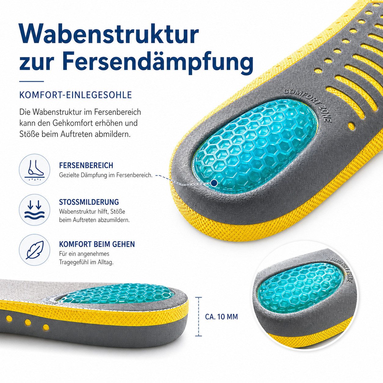 COOL-i ® Einlegesohlen Orthopädische Gel-Einlegesohlen – Stoßdämpfend & zuschneidbar, mit Fußgewölbestütze bei Druckschmerz, Fersensporn & Ermüdung – Bild 5 von 5