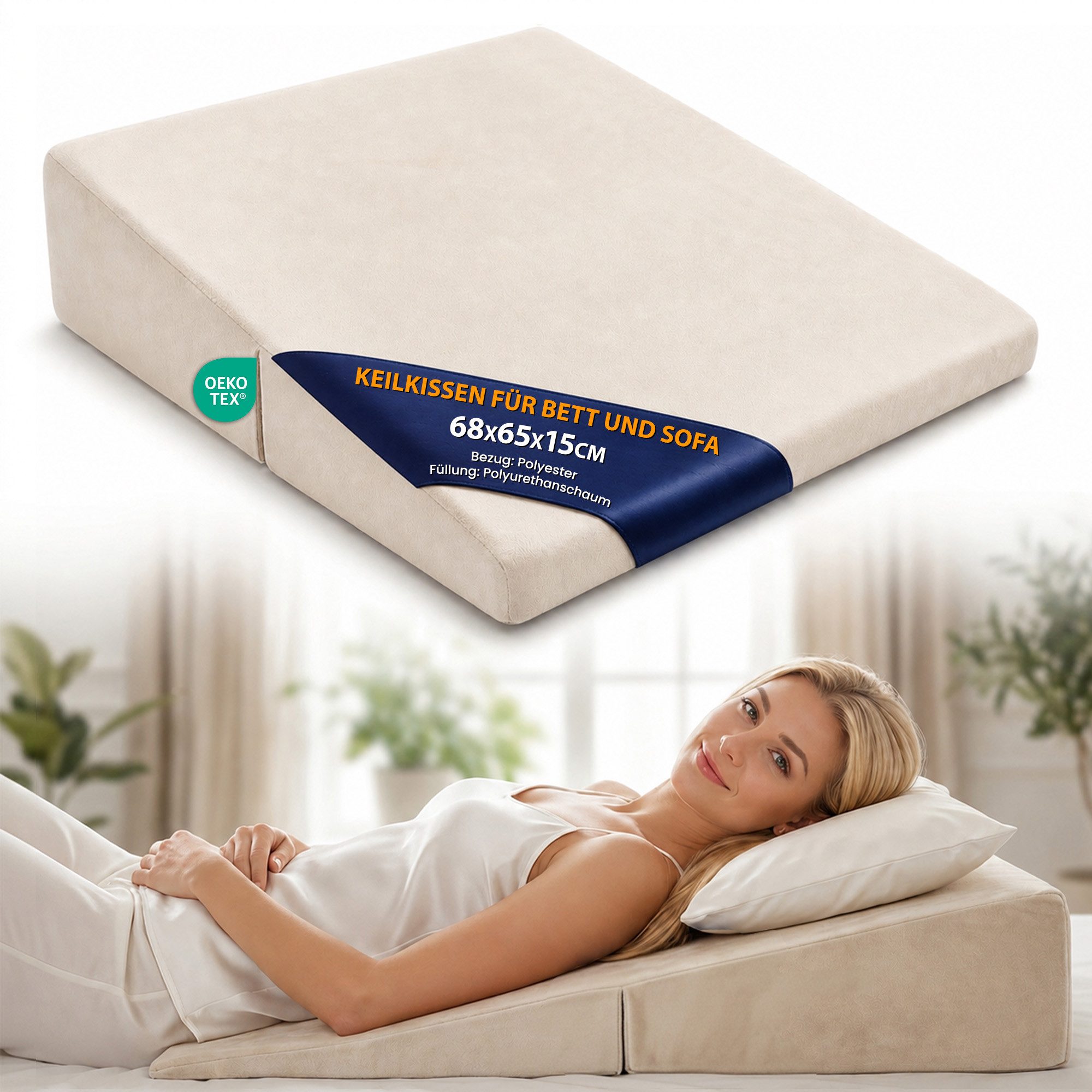 Amazinggirl Keilkissen Bett und Sofa Rückenkissen Kopfteil - Schaumstoff mit Bezug Kissen