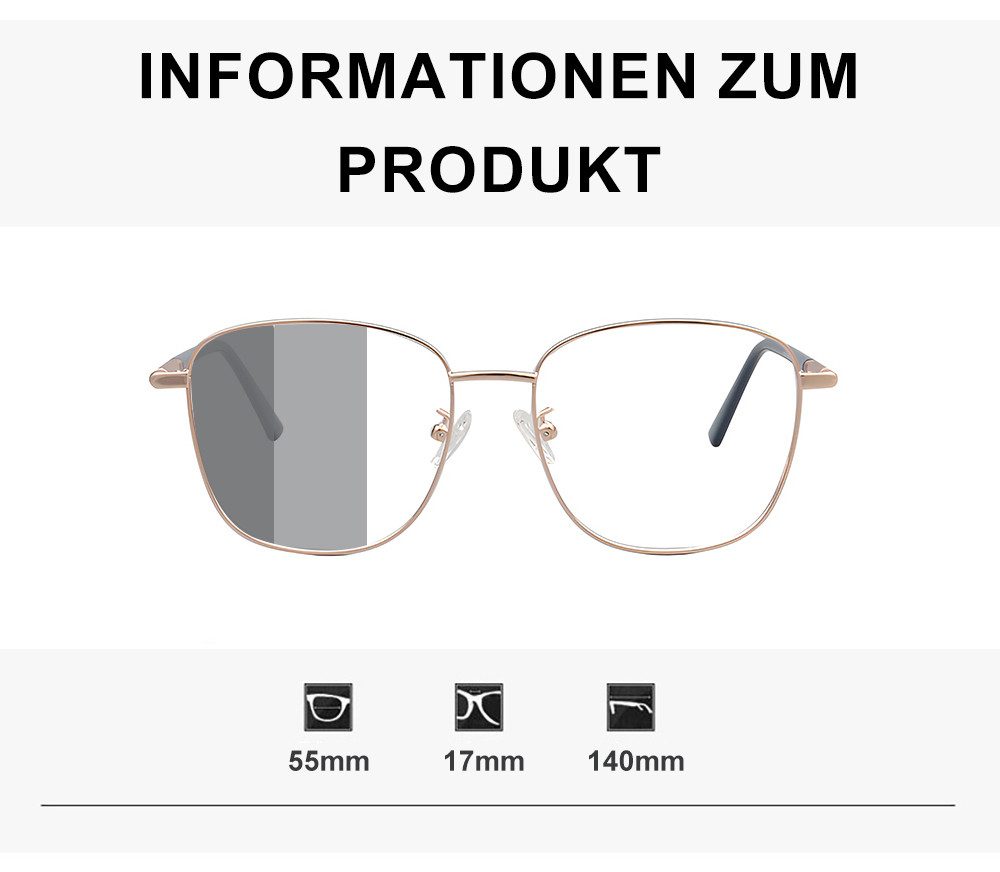 PACIEA Brille Damen Herren Selbsttönend Ohne Sehstärke Metall UV Schutz