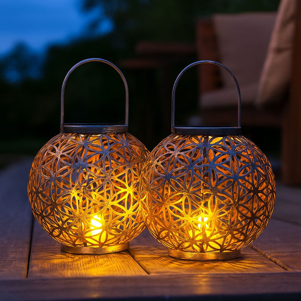 GLOBO LIGHTING LED Solarleuchte, LED-Leuchtmittel fest verbaut, Solar Lampe Outdoor Solarleuchte orientalisch LED 2er Set