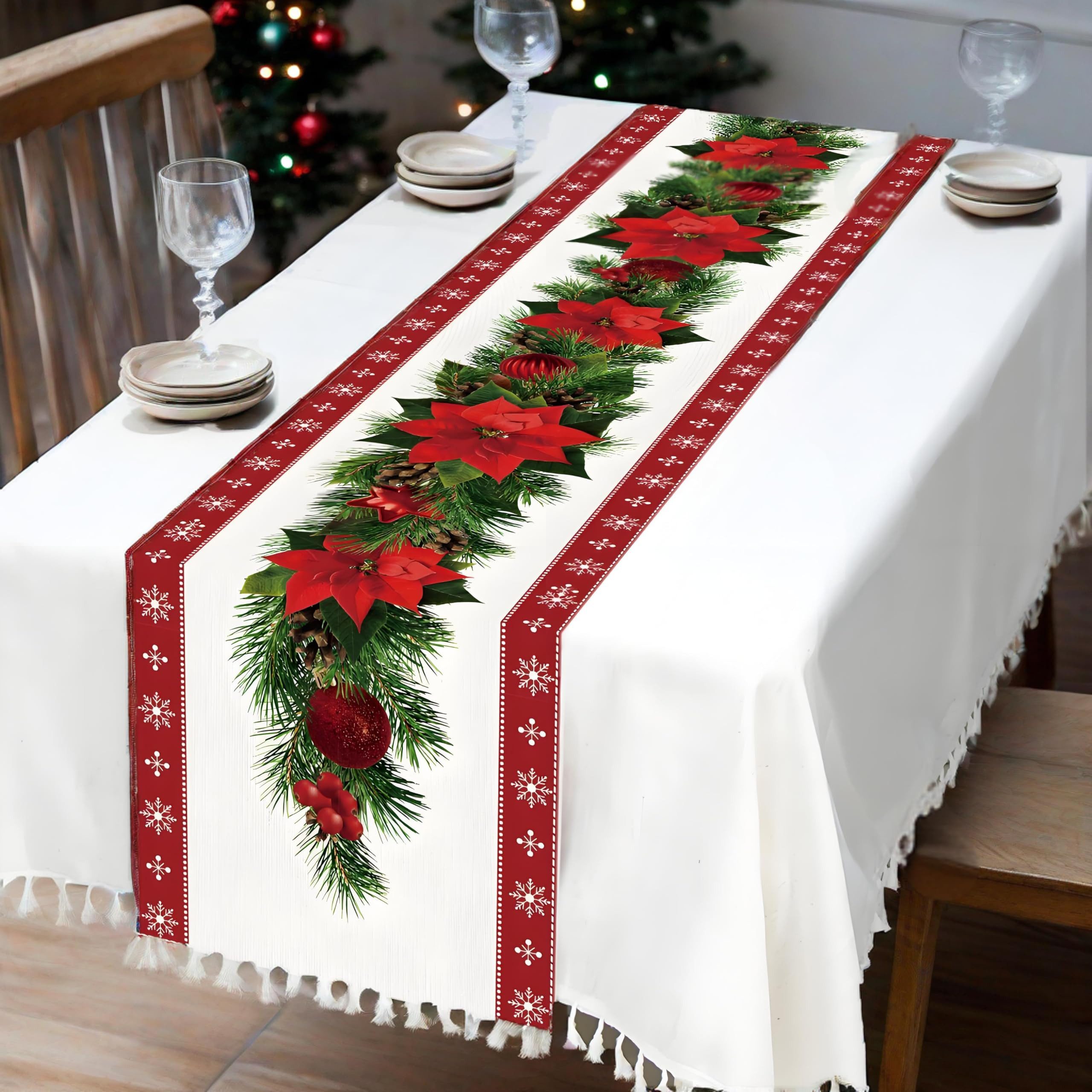 CLTYQ Tischläufer Tischläufer Weihnachtlicher Leinen Tischläufer,Roter günstig online kaufen