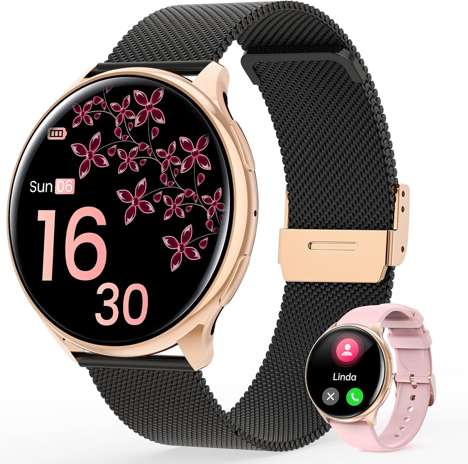RifePhi A51 Smartwatch (3,4 cm, Android iOS), Damen Smartwatch mit Gesundheitsfunktionen und Bluetooth Anrufen