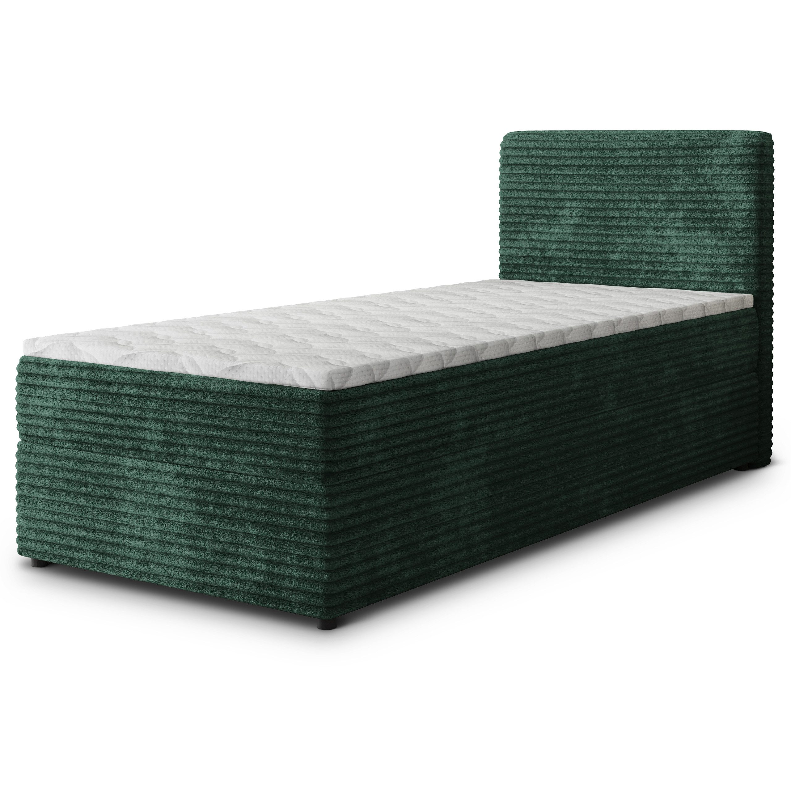 Masseno Boxbett PISA 80x200 cm mit Bonell Matratze und Topper, Einzelbett, Jugendbett, Polsterbett mit Kopfteil, Boxspringbett