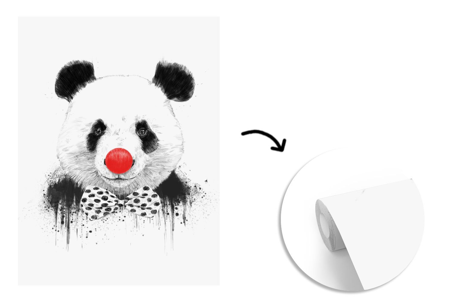 MuchoWow Fototapete (4 Schleife Matt, Vinyl Panda Clown Montagefertig St), Rot, - - Tapete - Wandtapete Nase für - bedruckt, Wohnzimmer