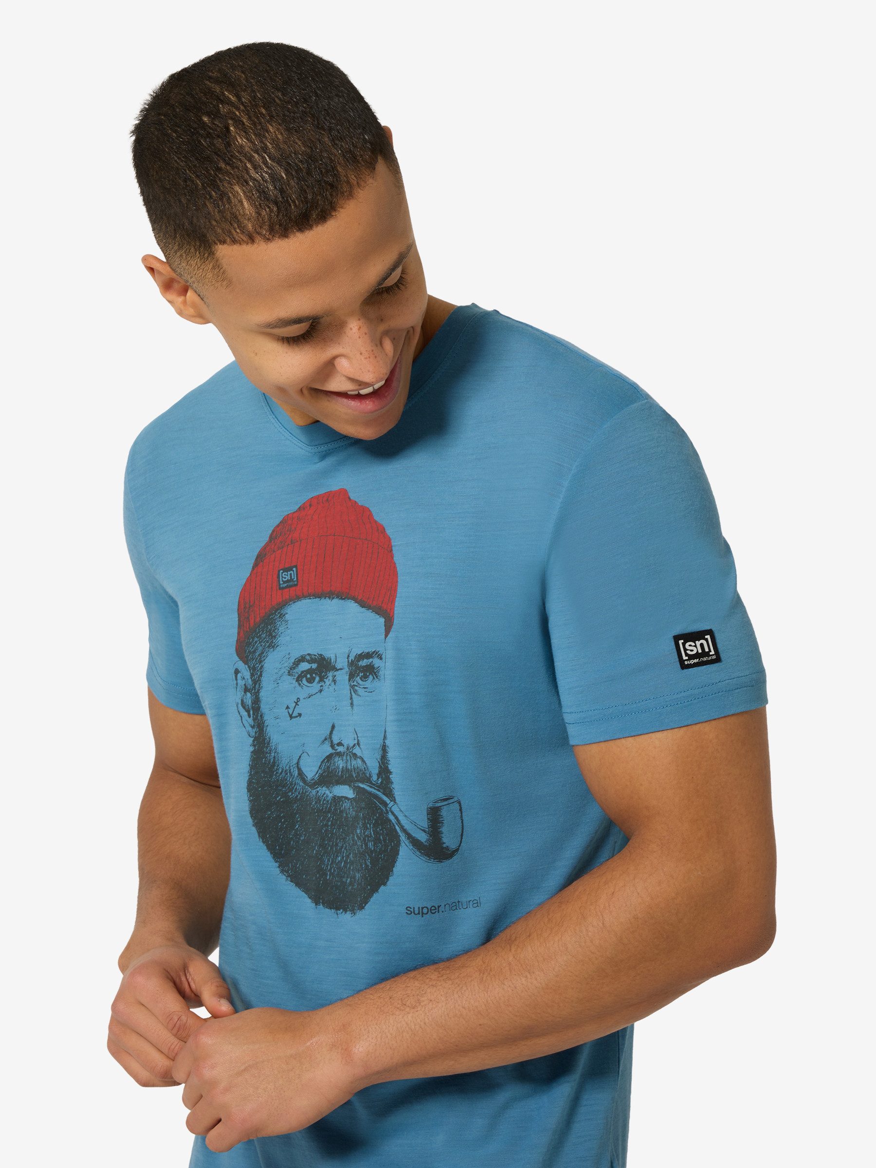 SUPER.NATURAL Print-Shirt für Herren, kurzam aus Merino M SN SAILOR TEE mit coolem Strand Motiv