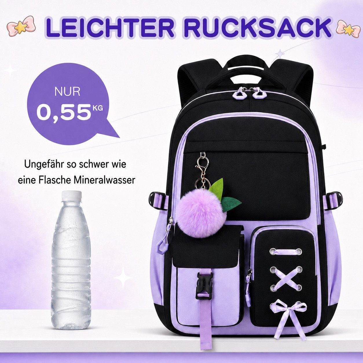 MOPUEA Schulrucksack Schulrucksack Set 3tlg Schulrucksack mit Lunchpaket und Mäppchen (Set, 3-tlg., Leicht Schulrucksack Teenager für Schule, Reisen und Freizei – Bild 5 von 5