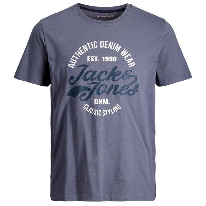 Jack & Jones Rundhalsshirt Jack&Jones Herren T-Shirt JJBRAT große Größen blaugrau Logoprint