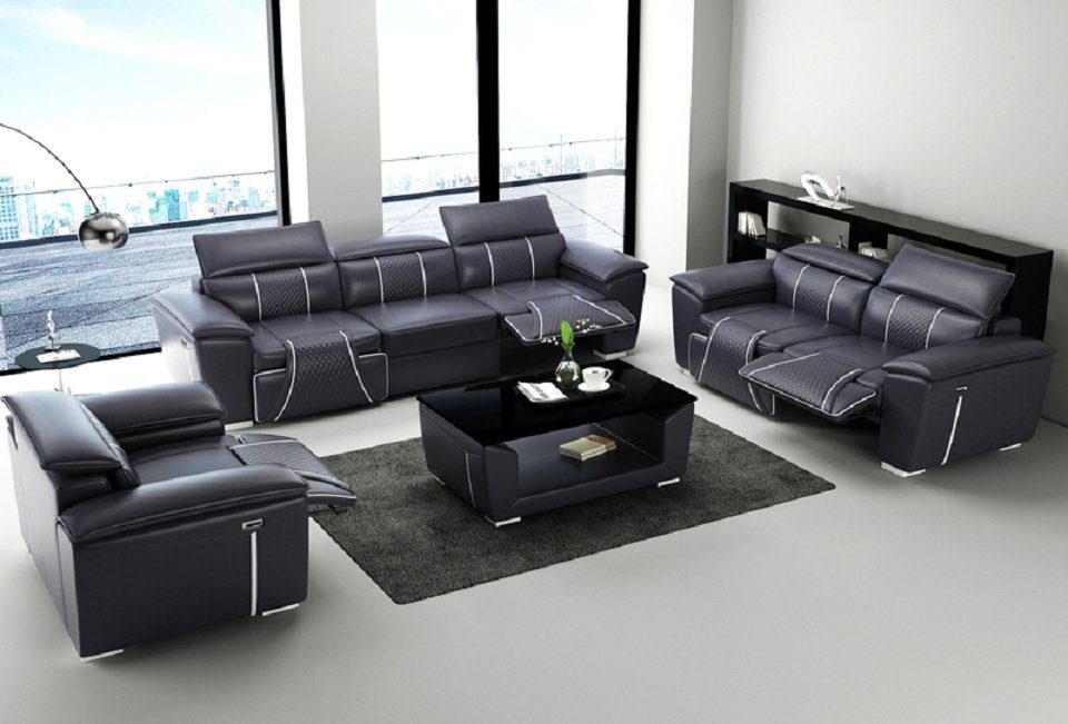 JVmoebel Sofa Luxus 2x 3 Sitzer mit Möbel Couch Ledersofa Textil Gruppe Sofas Set, Made in Europe Schwarz