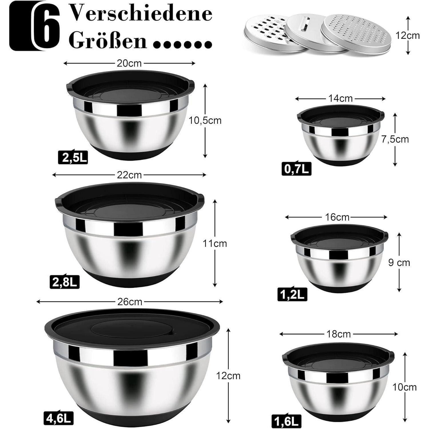 LuxusKollektion Küchenorganizer-Set Rührschüssel Set Edelstahl Schwarz 6-tl günstig online kaufen
