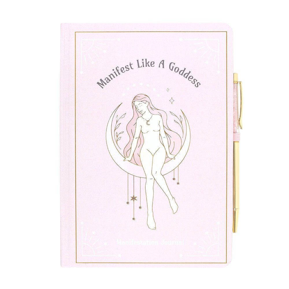 Something Different Notizbuch Goddess Tagebuch Notizbuch mit Rosenquarz-Kristallstift A4, Goddess Tagebuch Notizbuch mit Rosenquarz-Kristallstift