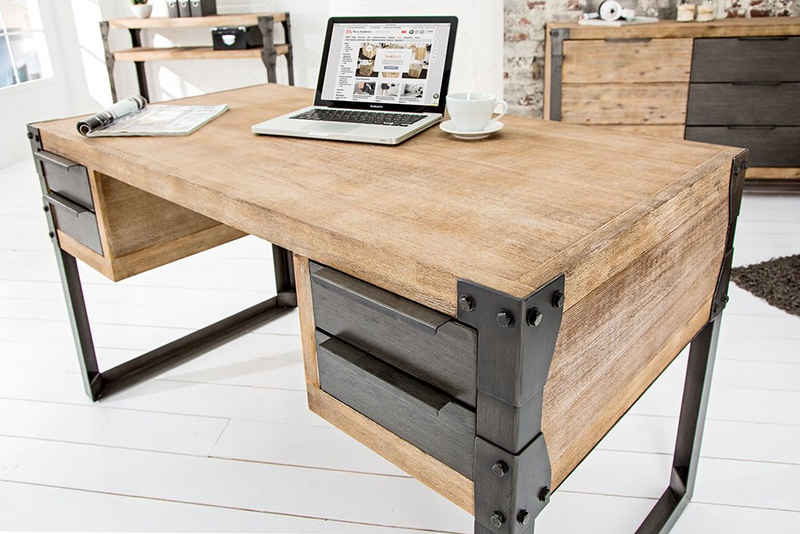riess-ambiente Schreibtisch »FACTORY 135cm natur / dunkelgrau«, Arbeitszimmer · Massivholz · Metall · mit Schubladen · Industrial · Home Office