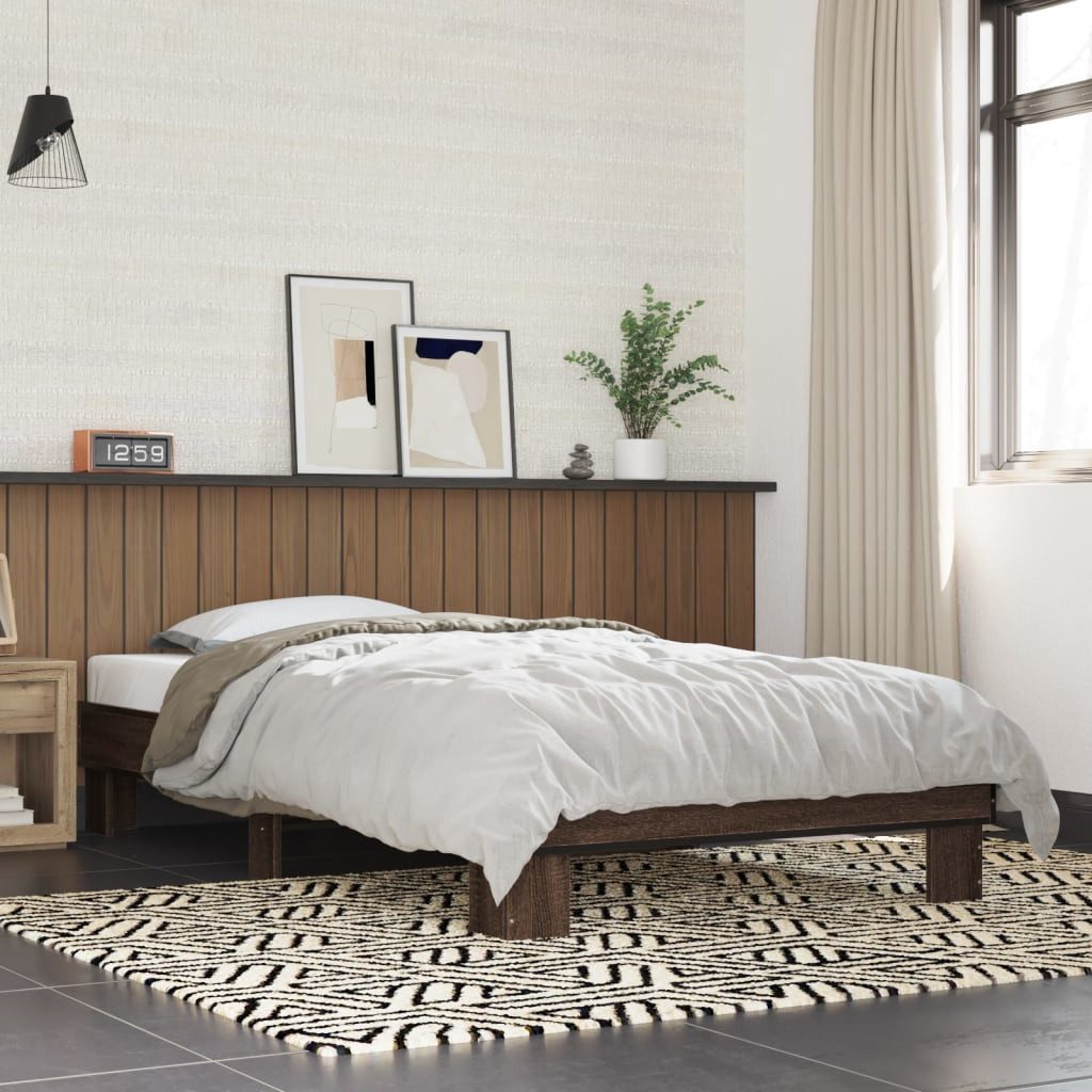furnicato Bettgestell Braunes in Eichen-Optik 193 x 78 x 30 cm (1-tlg), Stabiles Einzelbett mit Metallbeinen und Lattenrost für Schlafzimmer