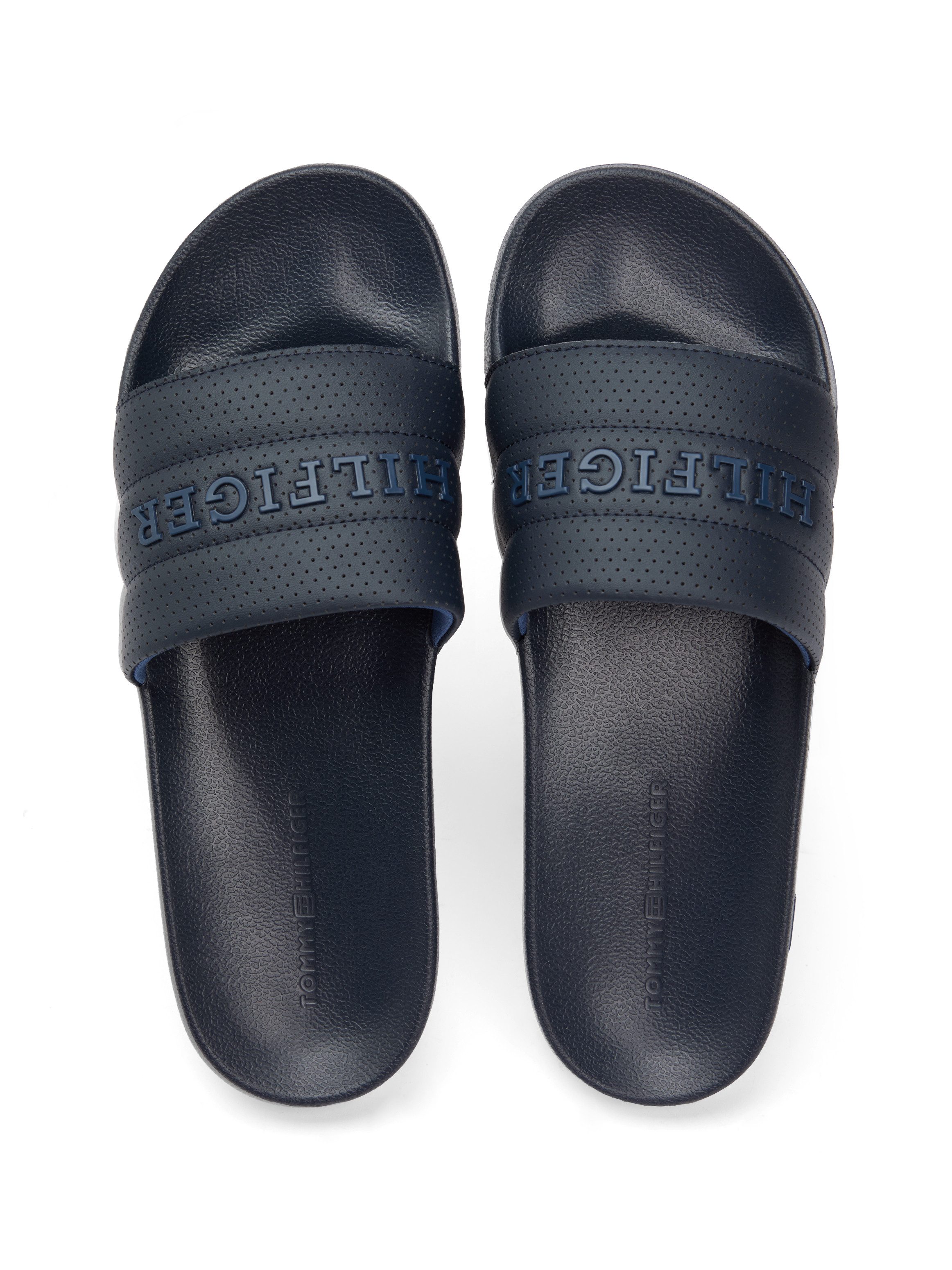 Tommy Hilfiger HILFIGER PAD PERF POOL SLIDE Pantolette, Sommerschuh, Badepantolette mit Logoschriftzug