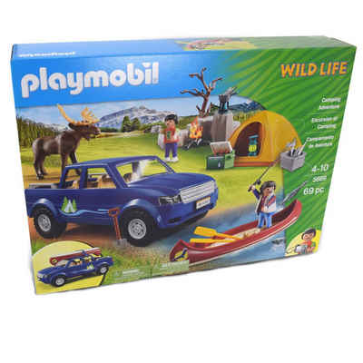 Playmobil® Spielbausteine Playmobil 5669 Wild Life 69tlg Camping Ausflug mit Pickup, Boot & Zelt, (5669)